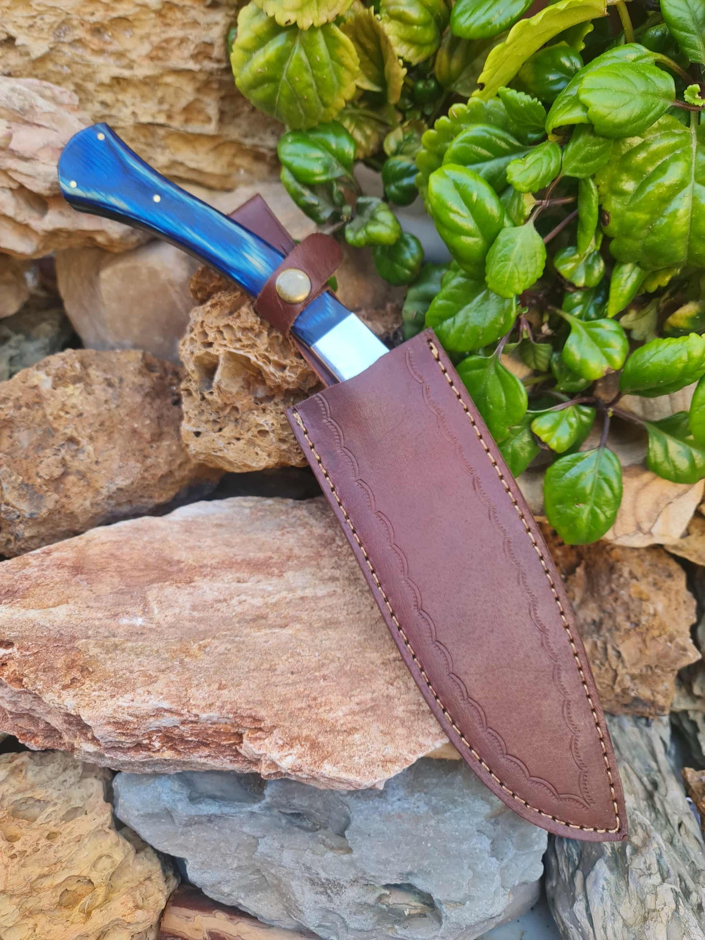K101 Handmade Curved Knife - Carbon & Resin wood