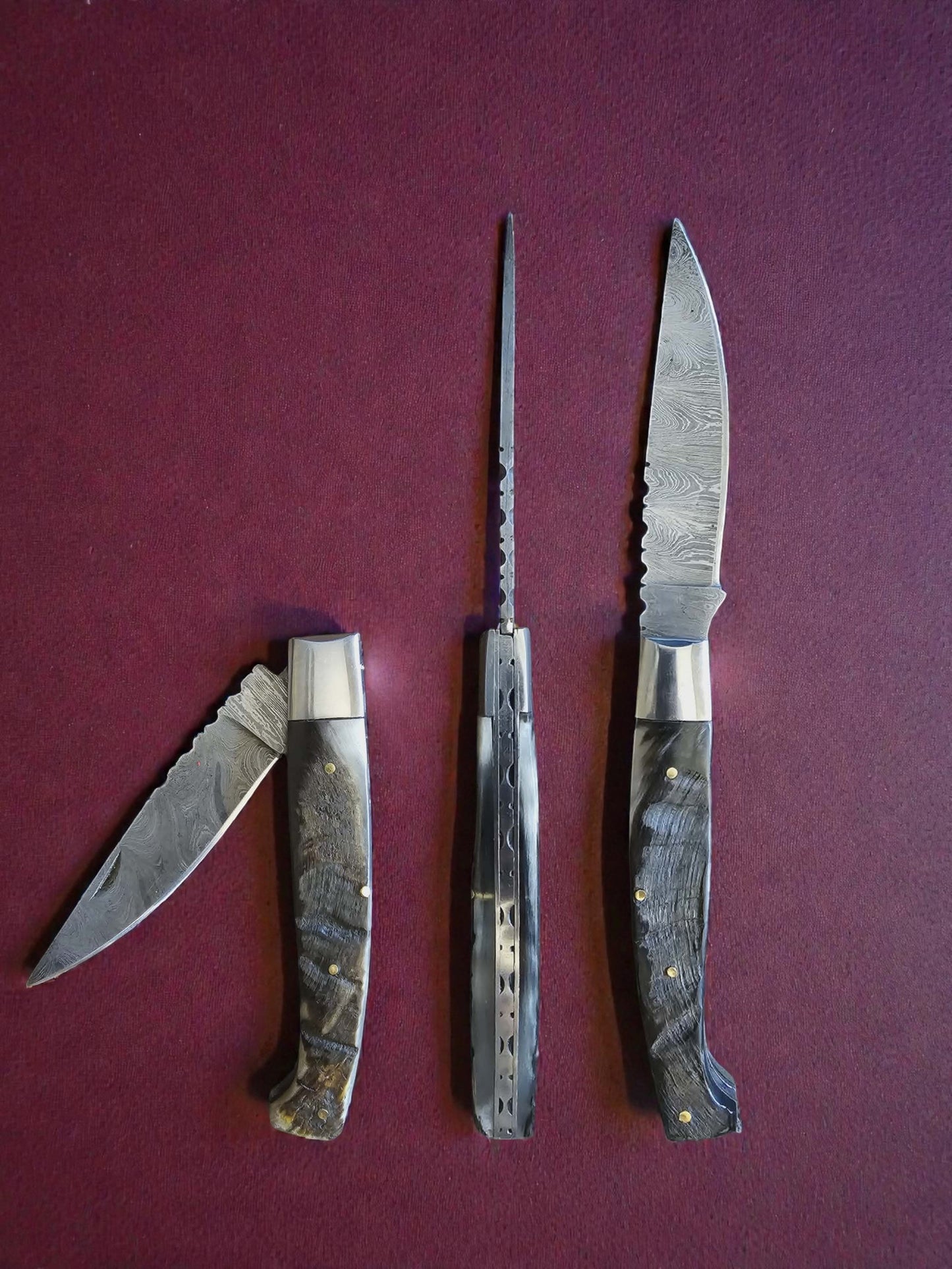 F029 - Χειροποίητο Resolza Pattadese από Δαμασκηνό Ατσάλι & Κέρατο κριαριού