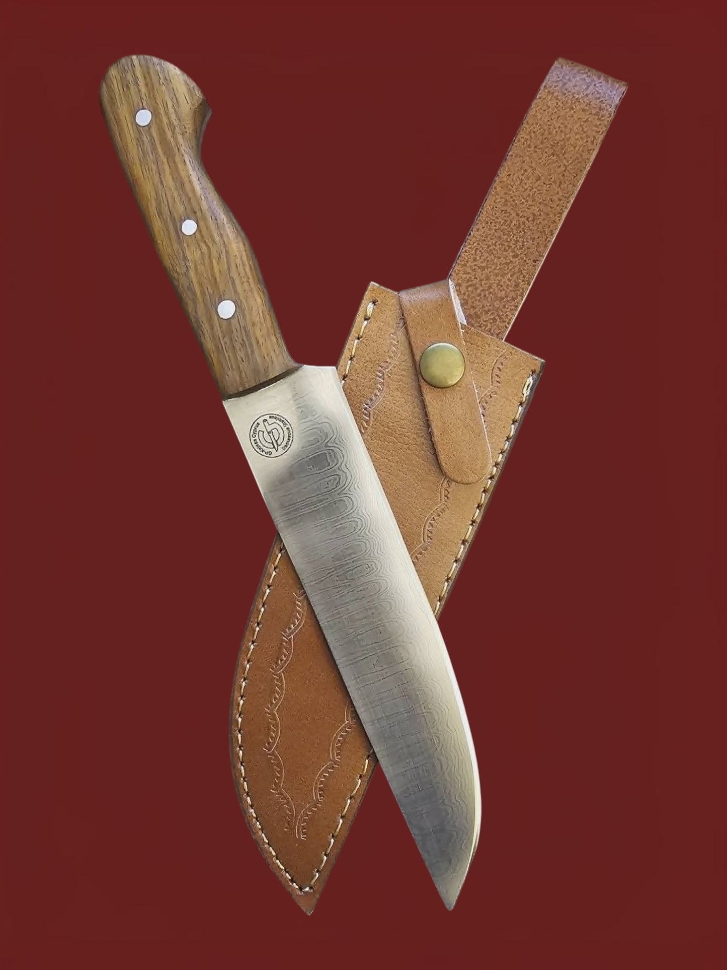 R039 Professional Meat Slicer - Stainless Damascus & Wood