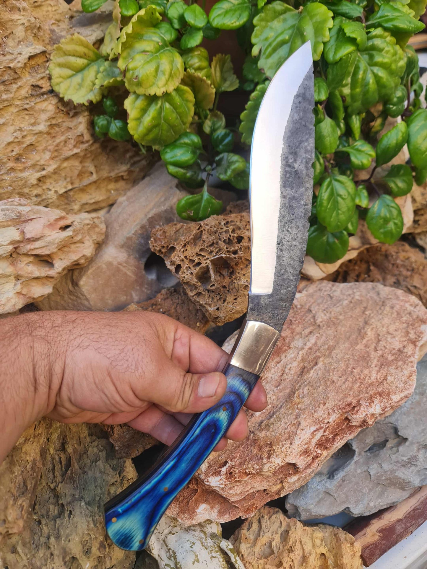 K101 Handmade Curved Knife - Carbon & Resin wood