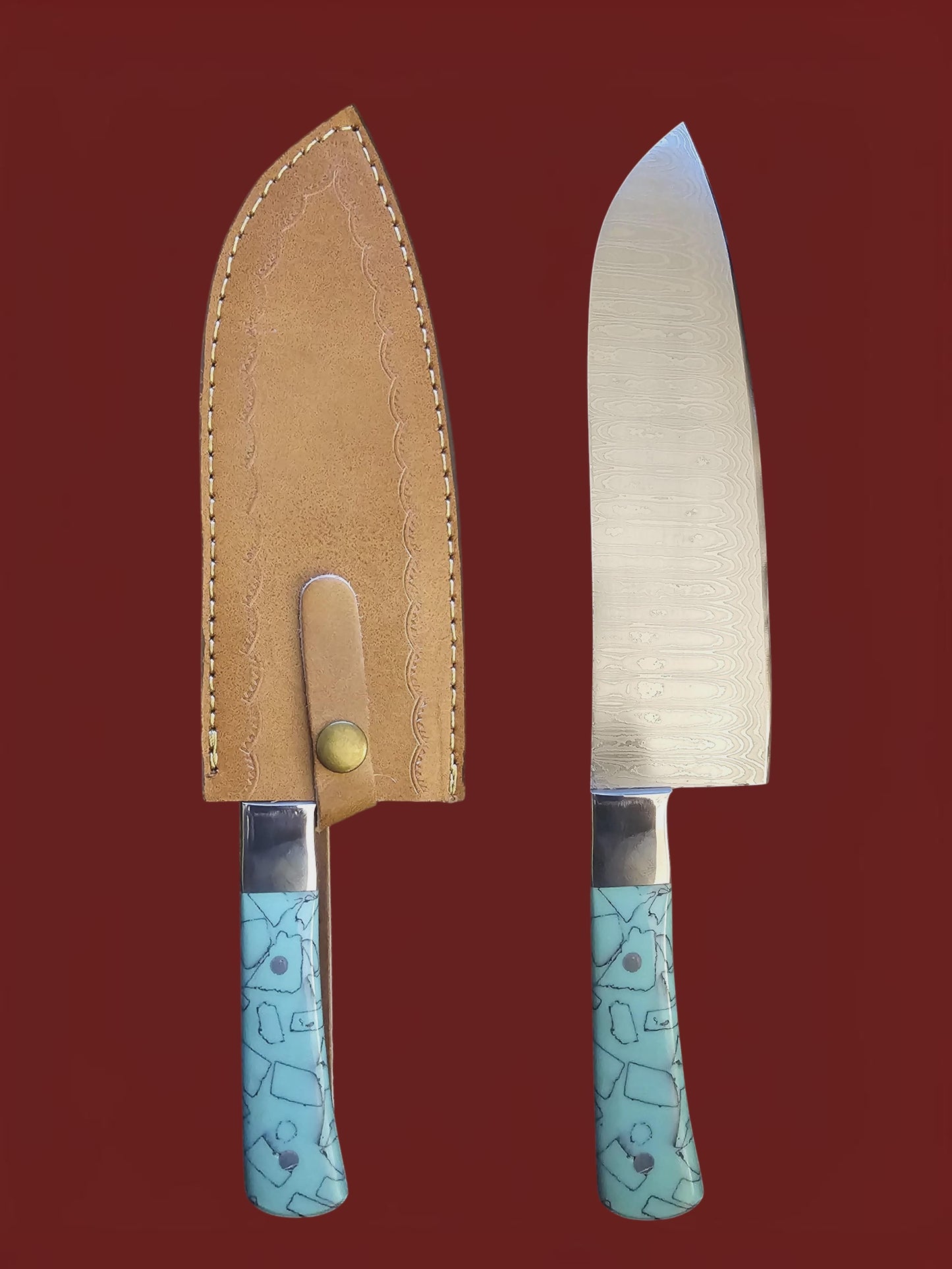 R043 Santoku - Stainless Damascus & Resin