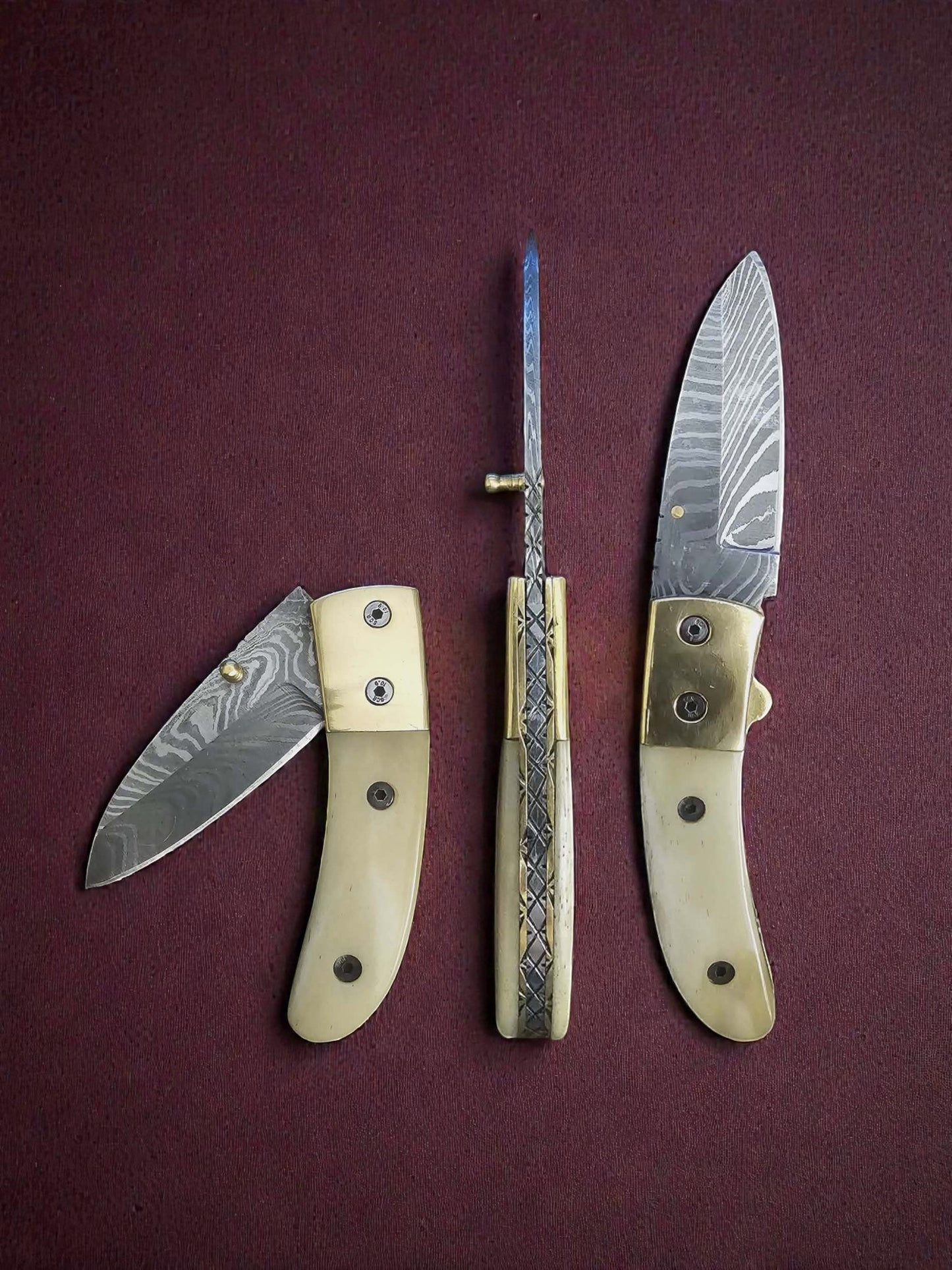 F046 - Χειροποίητο Stalwart EDC από Δαμασκηνό ατσάλι & Κόκκαλο καμήλας