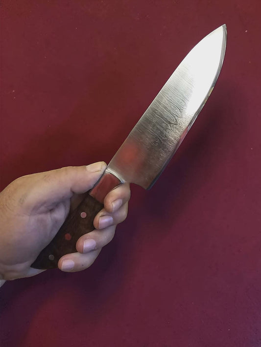 R022 Chef Knife - Stainless Damascus & Wood (Convex Edge)
