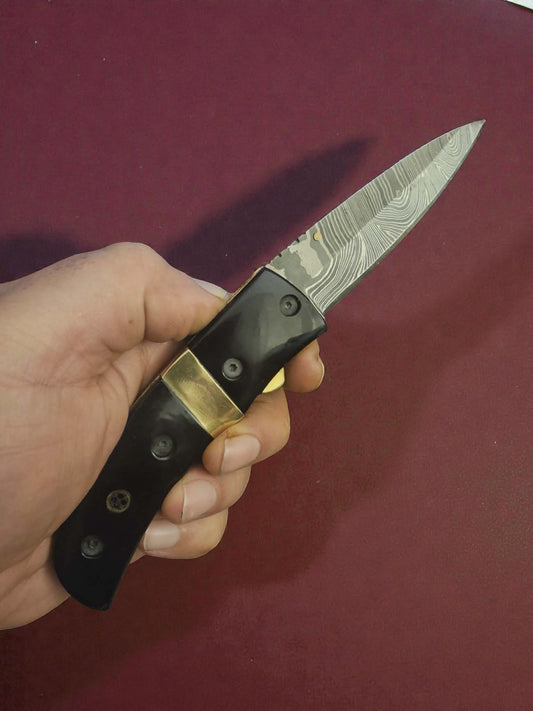 F049 - Χειροποίητο Stalwart EDC από Δαμασκηνό ατσάλι & Κέρατο βούβαλου