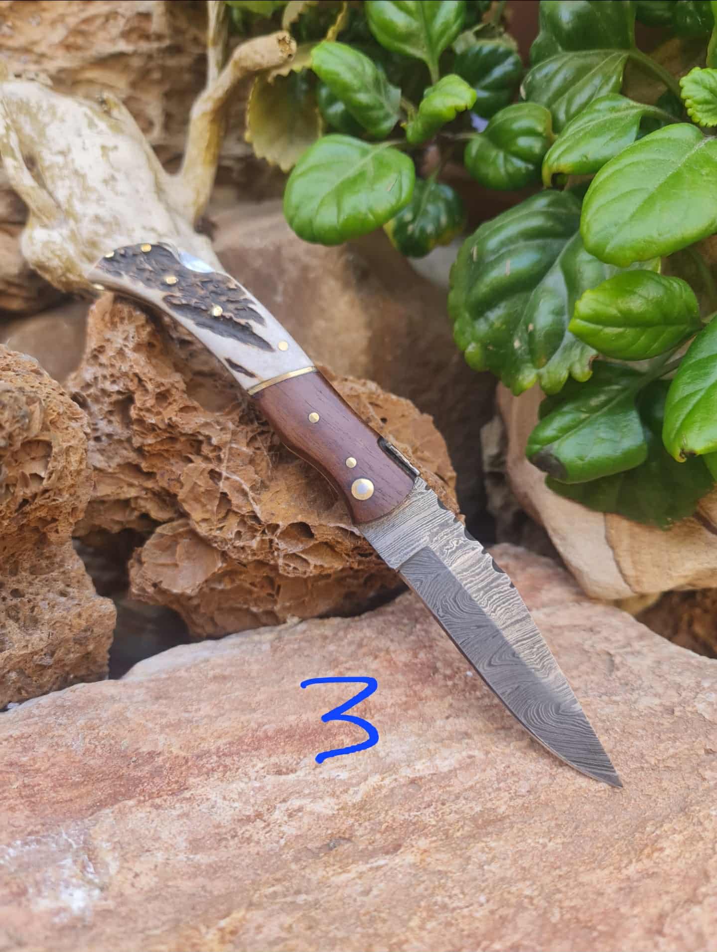 Handmade 19cm Laguiole Élite with Damascus Steel - Red Deer antler & Rosewood