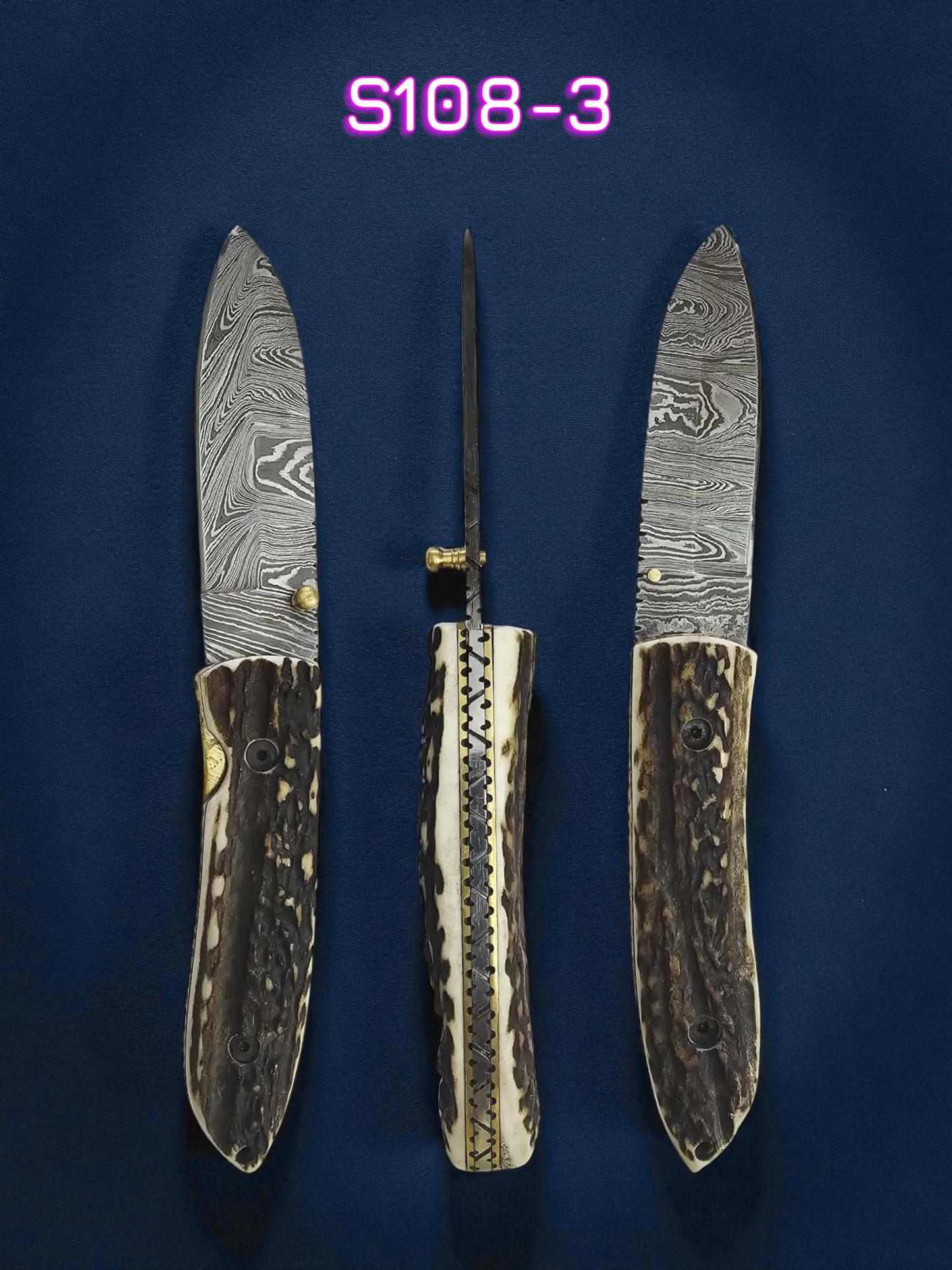 S108 Handmade Stalwart EDC - Damascus Steel & Red Deer Horn