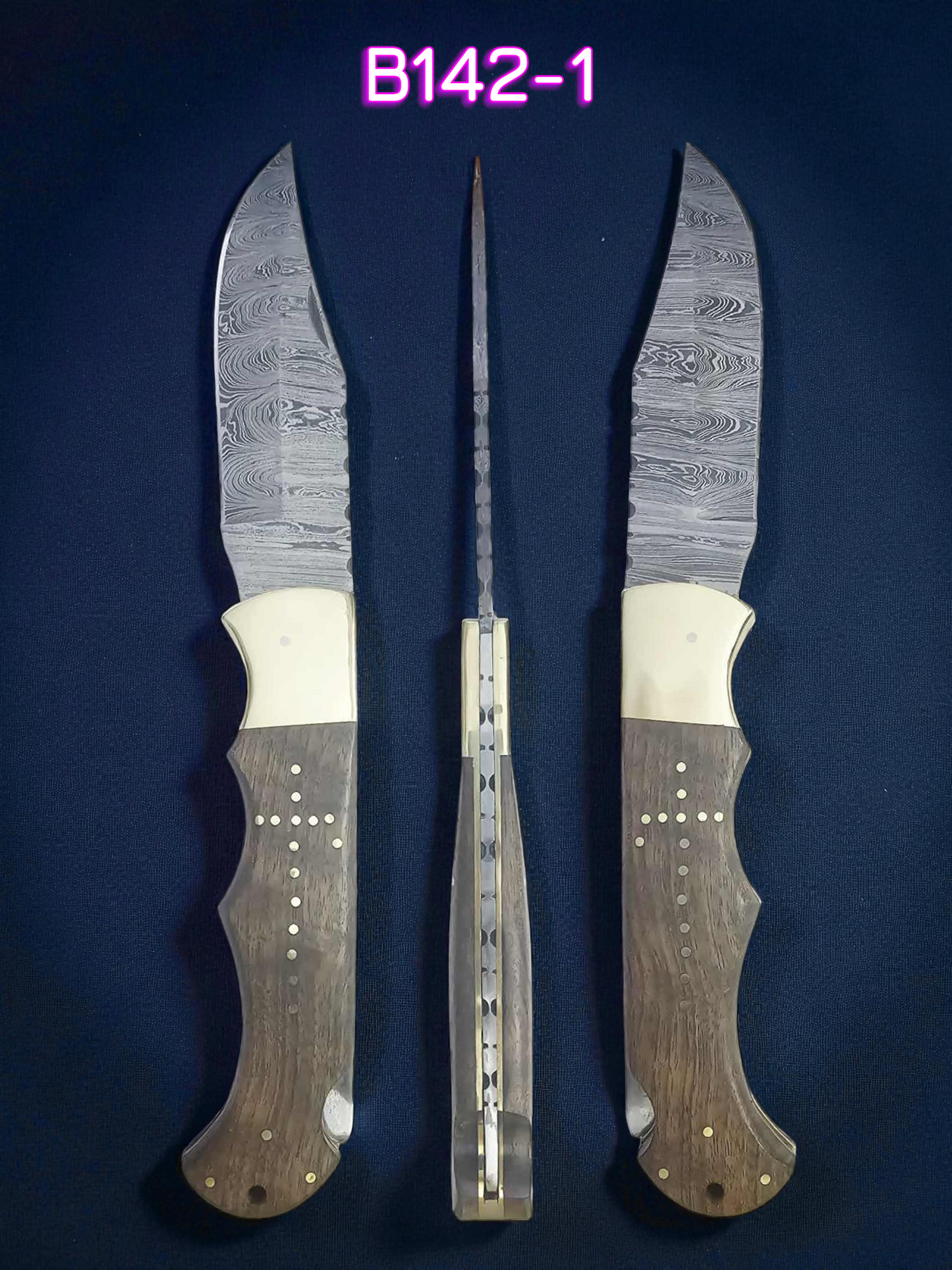 B142 Handmade Extreme Tactical Folding Knife - Damascus Steel & Walnut Wood