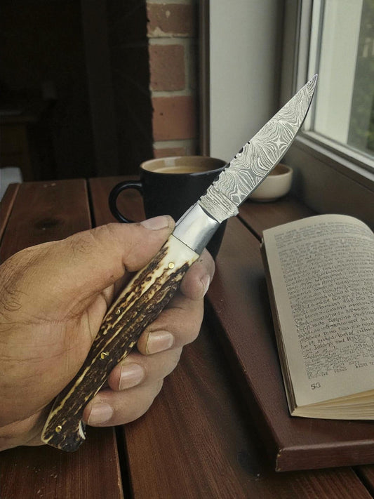 B162 Handmade Resolza Pattadese - Damascus Steel & Red Deer Antler