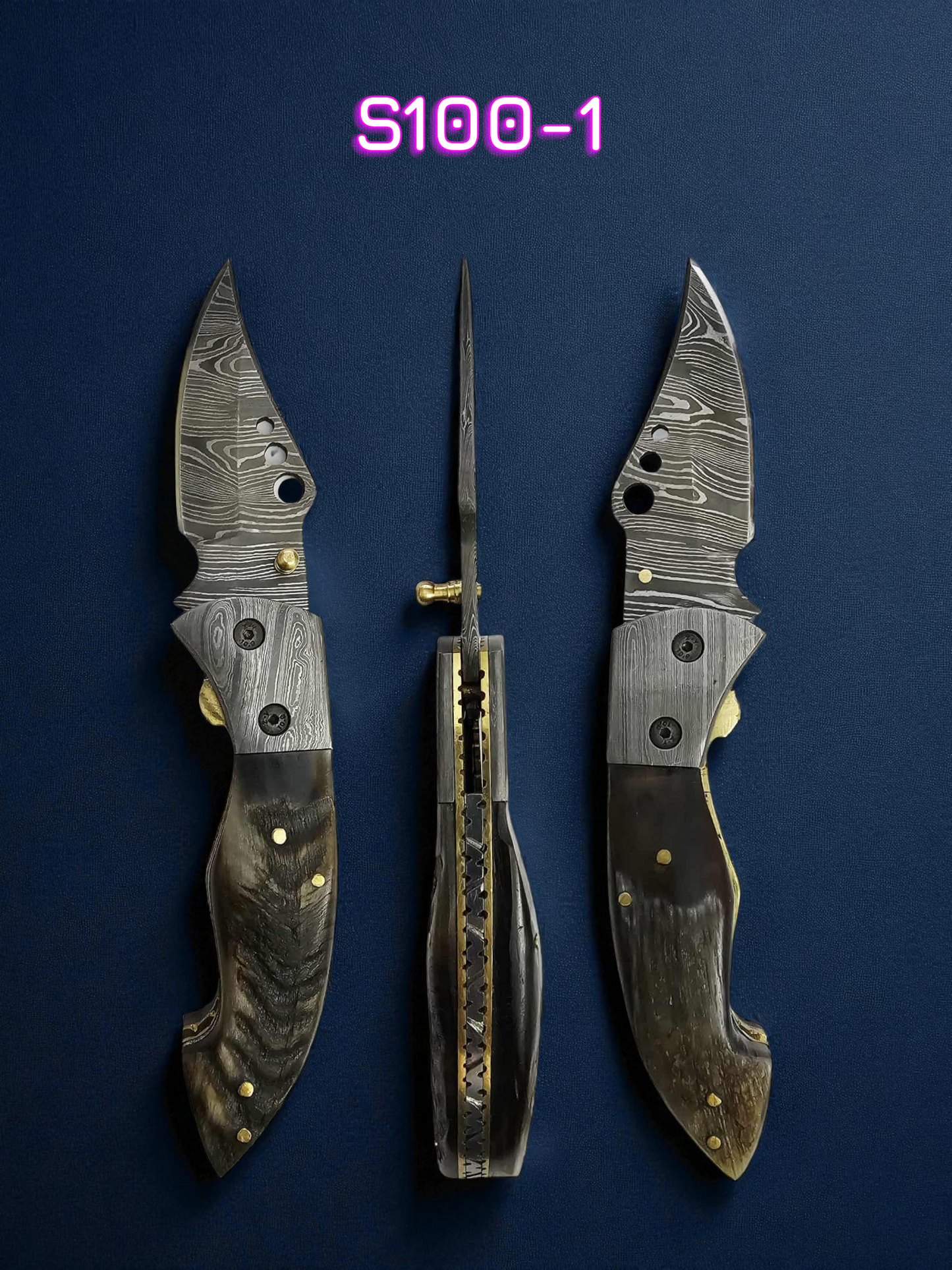 S100 Handmade Stalwart EDC - Damascus Steel & Wild Mouflon Horn