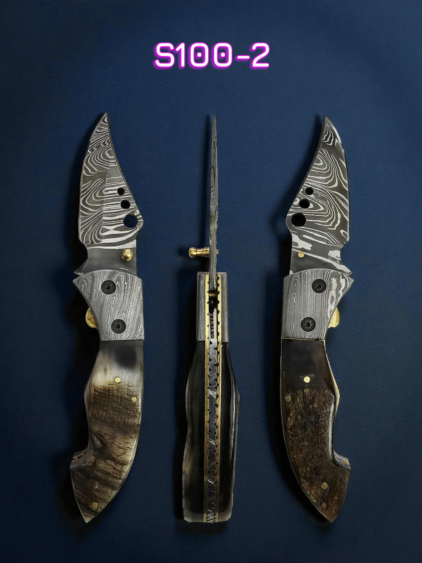 S100 Handmade Stalwart EDC - Damascus Steel & Wild Mouflon Horn