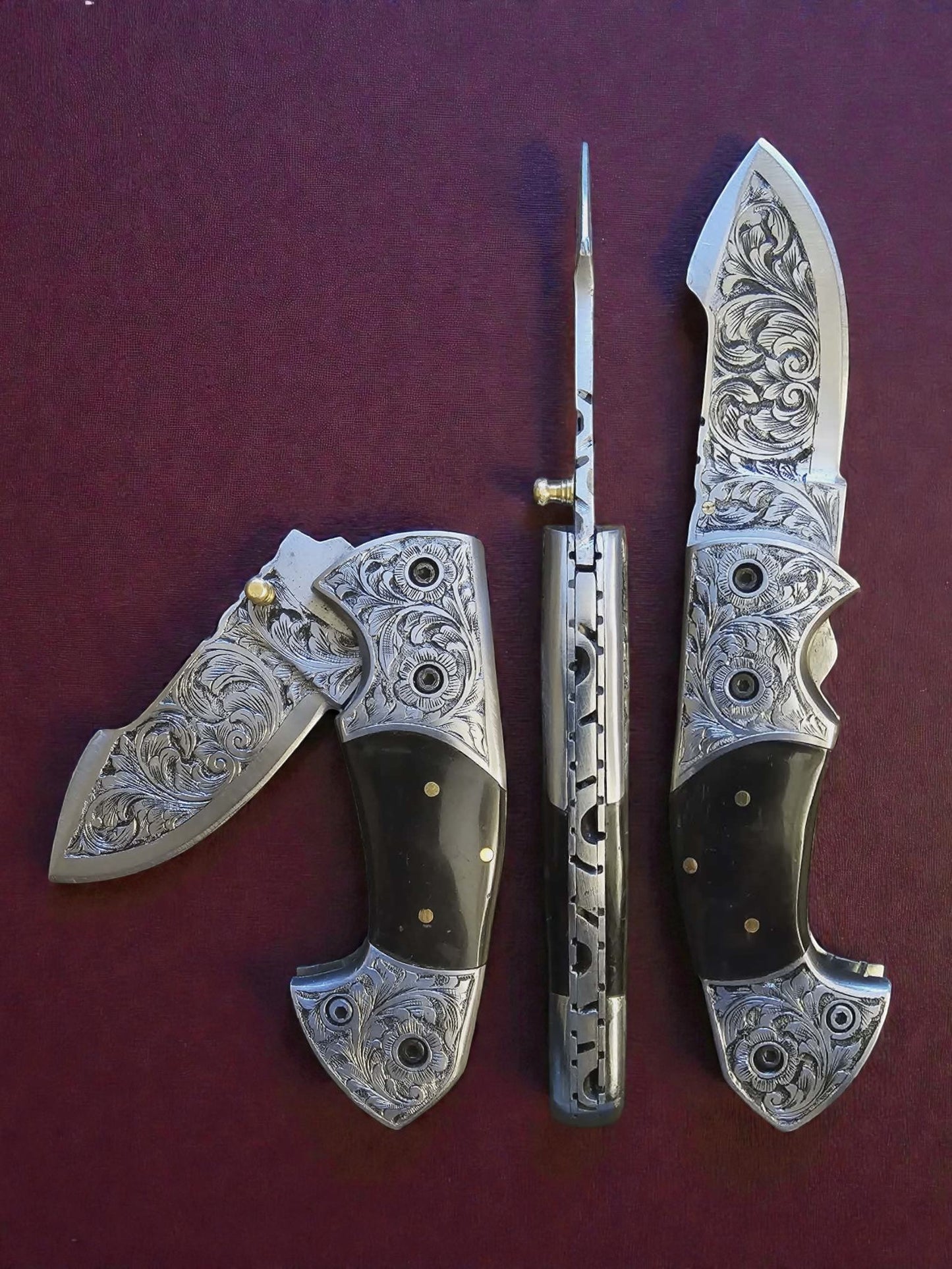 F065 - Χειροποίητο Exclusive EDC από Χειροποίητα χαραγμένο ανοξείδωτο ατσάλι & κέρατο βούβαλου