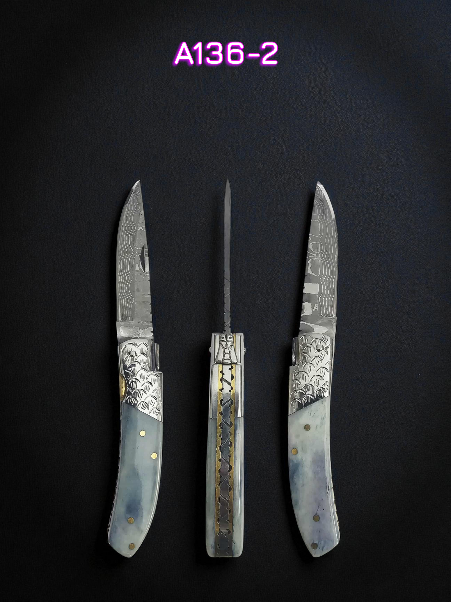 A136 Handmade Laguiole de Poche - New-Gen Damascus Steel (Rust Free) & Resin-Infused Camel Bone