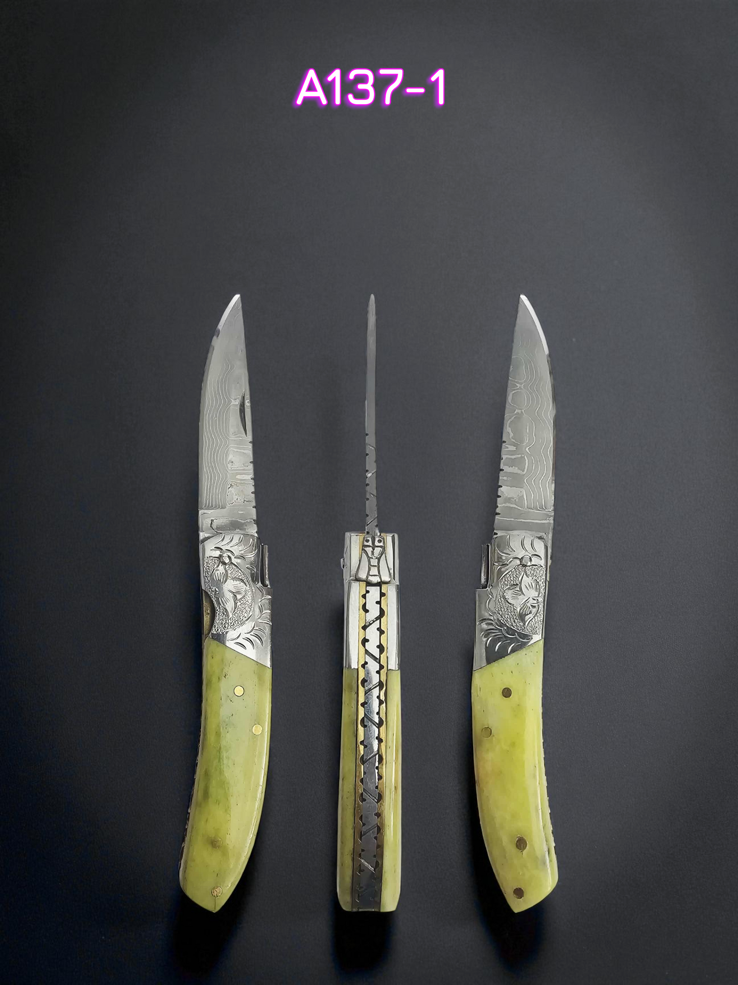 A137 Handmade Laguiole de Poche - New-Gen Damascus Steel (Rust Free) & Resin-Infused Camel Bone