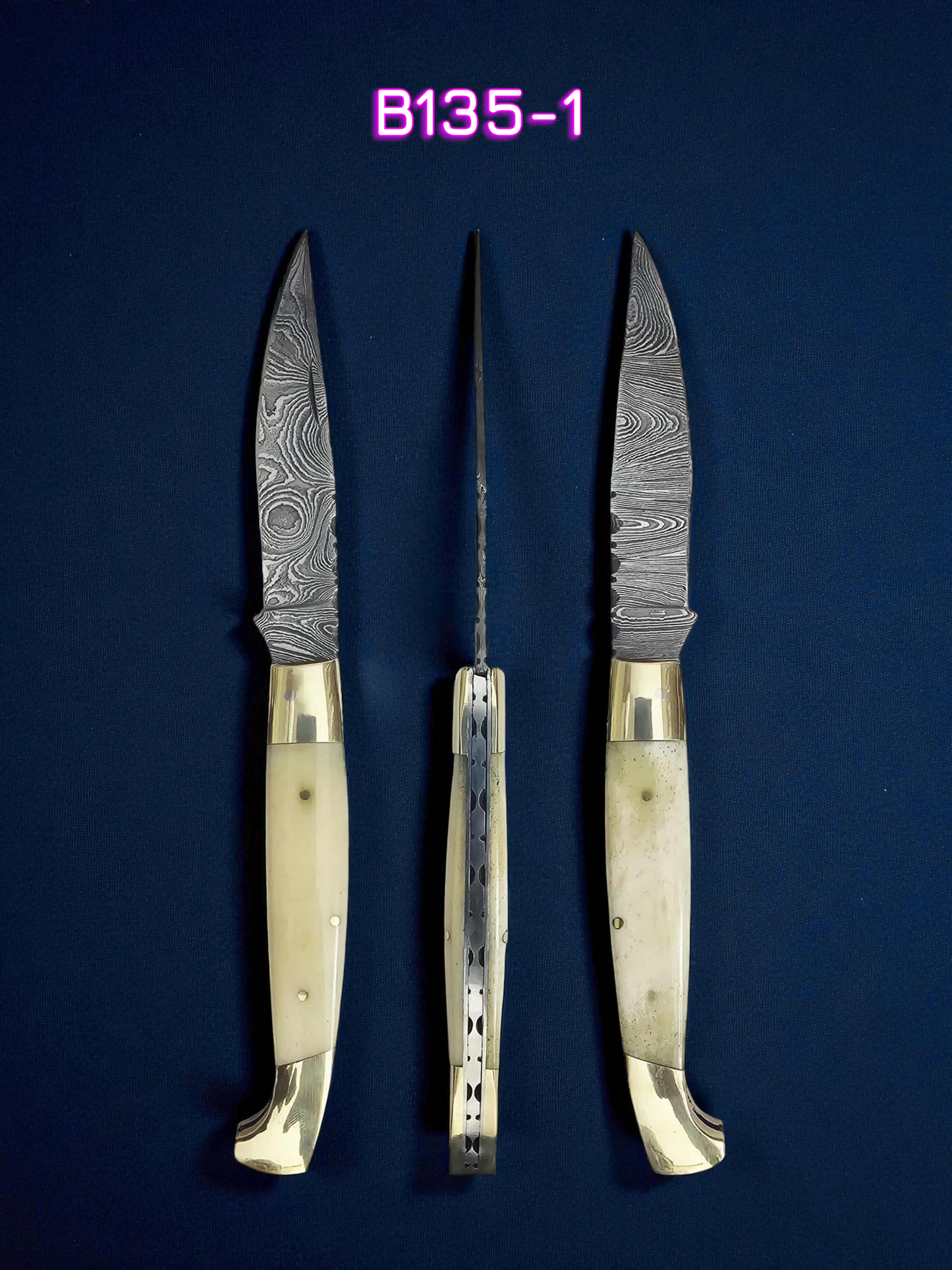 B135 Handmade Resolza Pattadese - Damascus Steel & Camel Bone