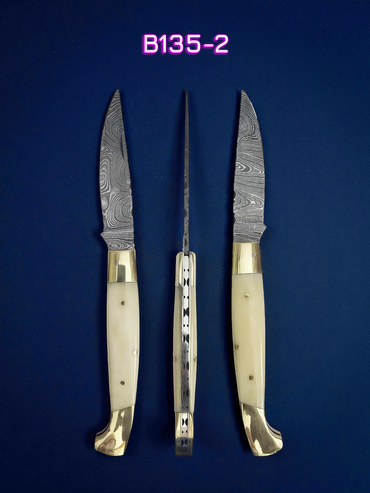 B135 Handmade Resolza Pattadese - Damascus Steel & Camel Bone