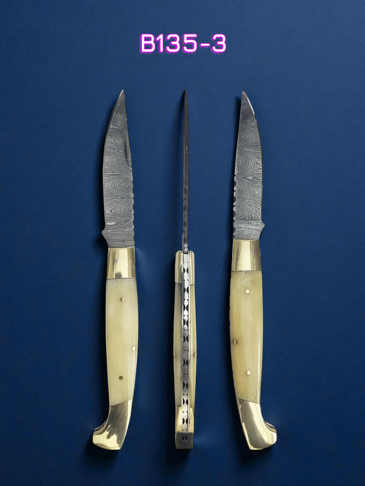 B135 Handmade Resolza Pattadese - Damascus Steel & Camel Bone