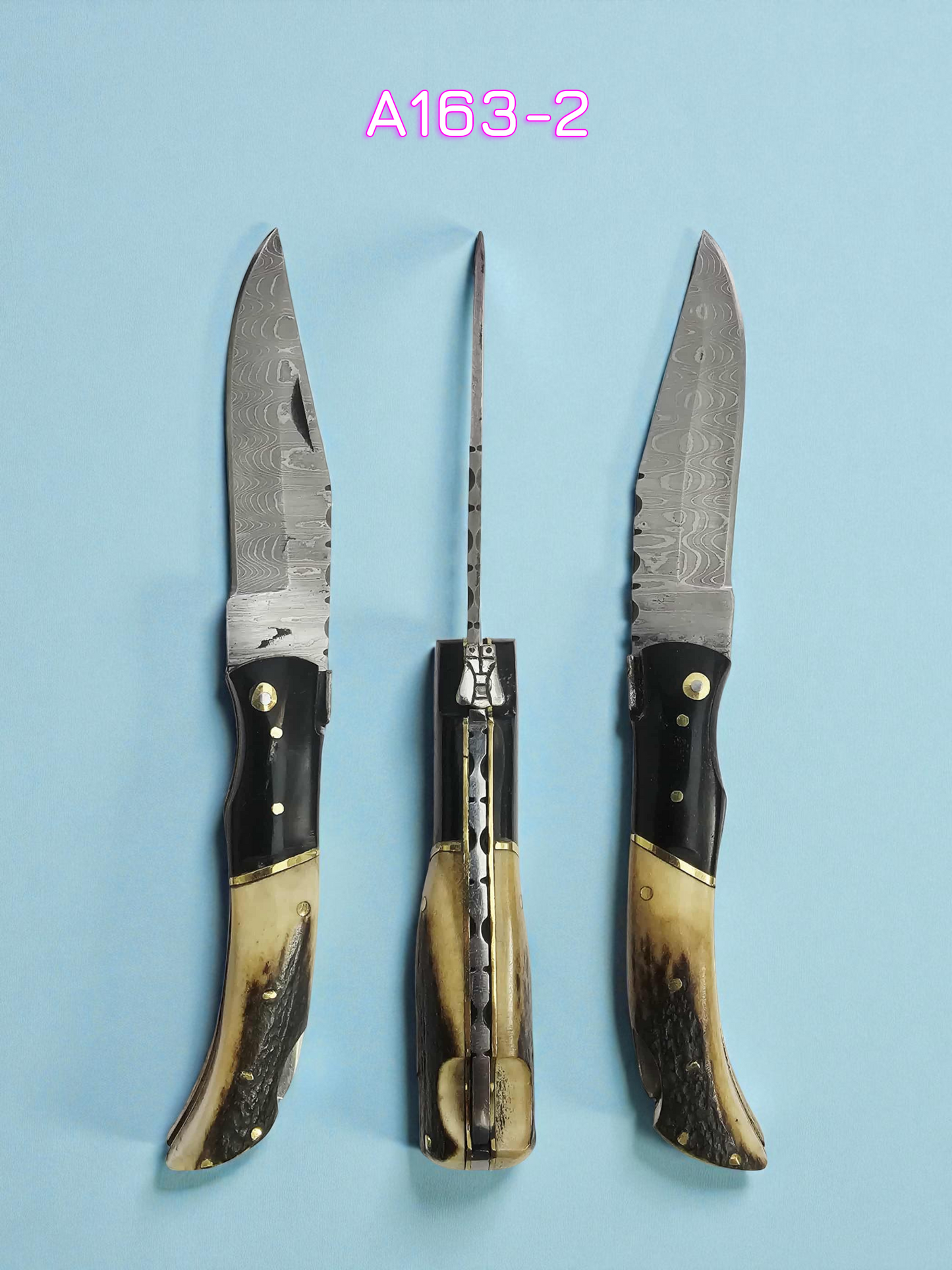 A163 Handmade Laguiole Élite - New-Gen Damascus Steel - Buffalo Horn & Red Deer Antler