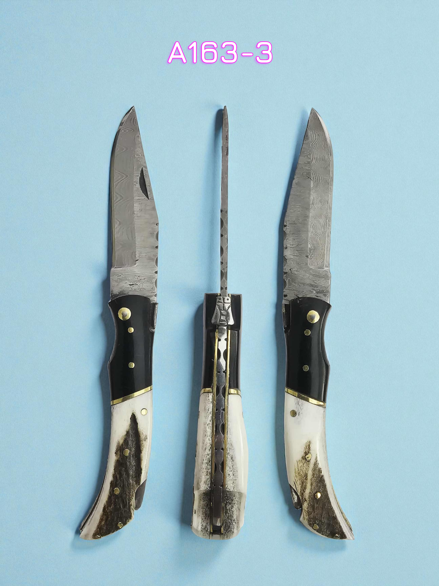 A163 Handmade Laguiole Élite - New-Gen Damascus Steel - Buffalo Horn & Red Deer Antler