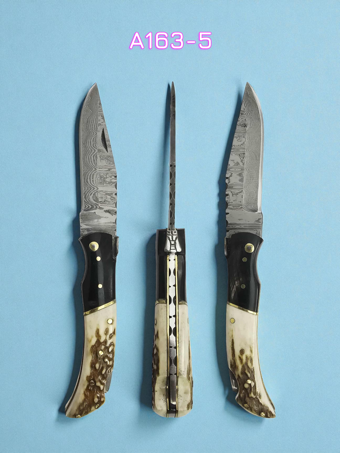 A163 Handmade Laguiole Élite - New-Gen Damascus Steel - Buffalo Horn & Red Deer Antler