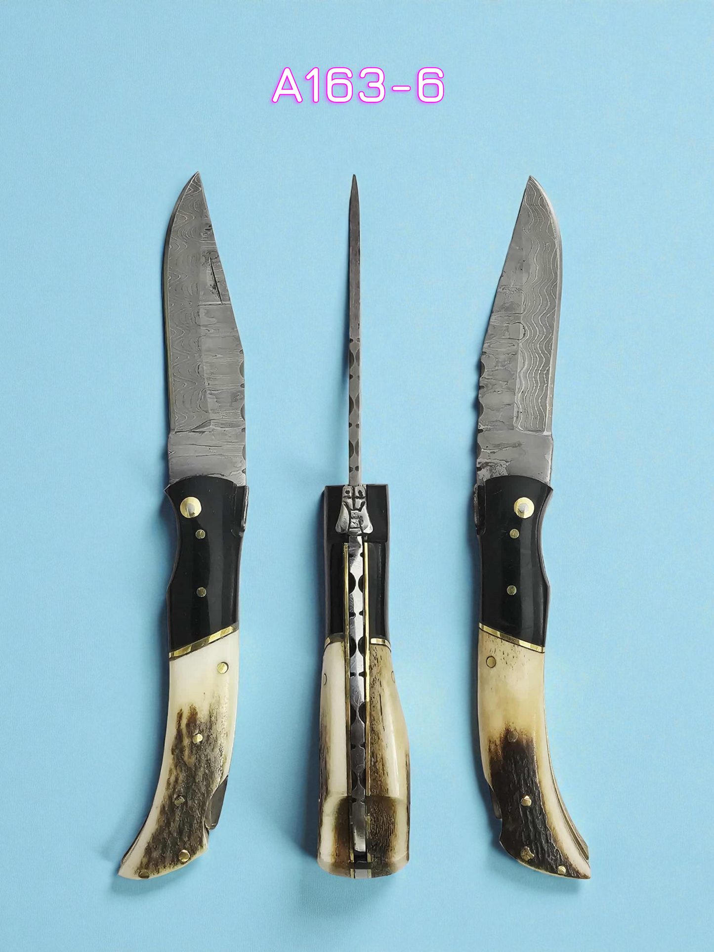 A163 Handmade Laguiole Élite - New-Gen Damascus Steel - Buffalo Horn & Red Deer Antler