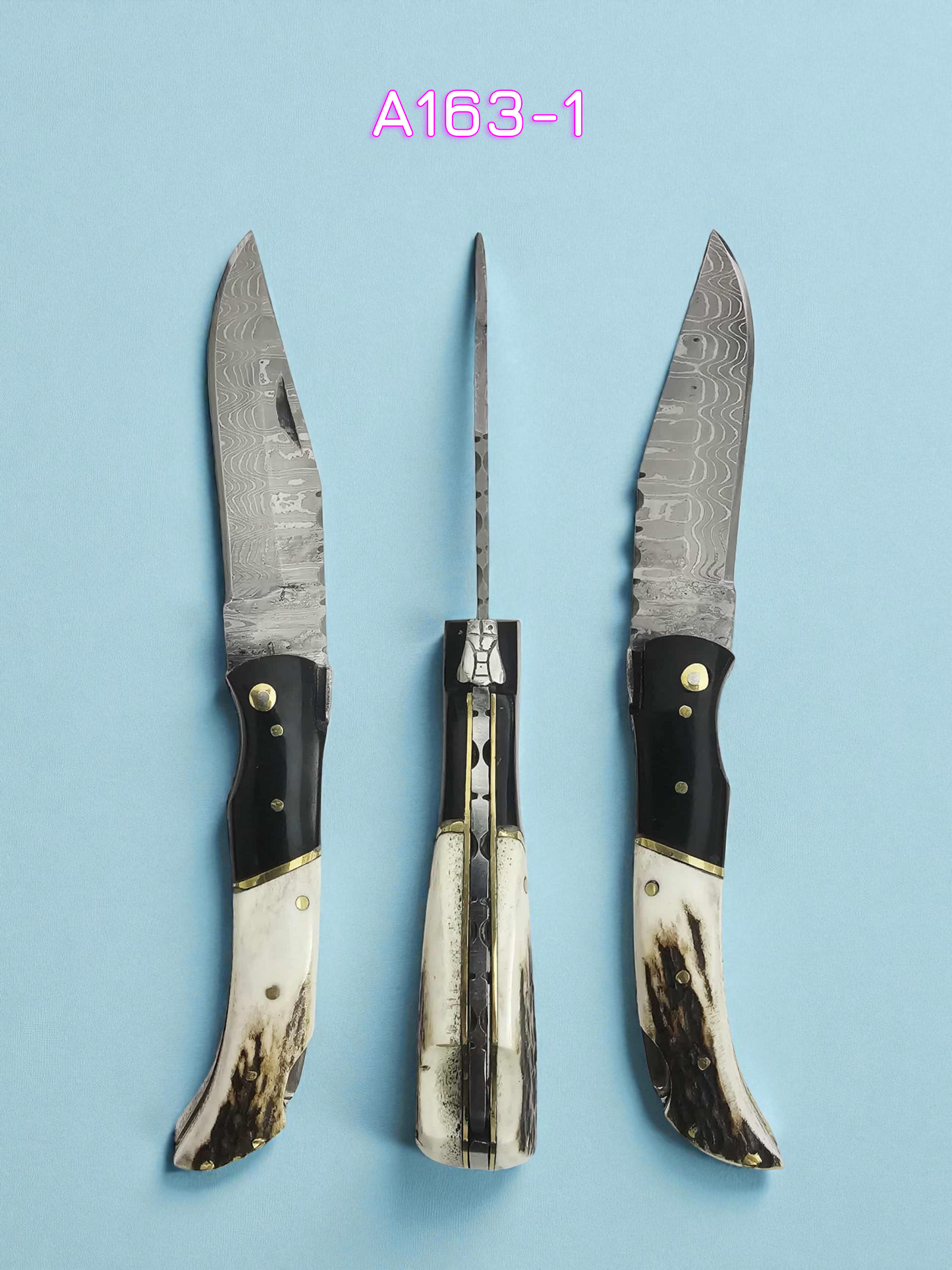 A163 Handmade Laguiole Élite - New-Gen Damascus Steel - Buffalo Horn & Red Deer Antler