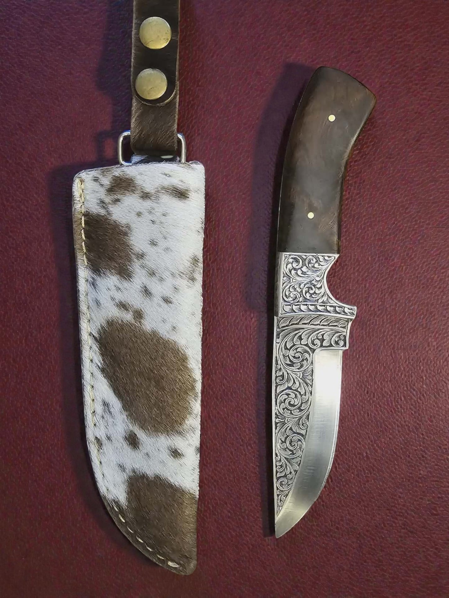 R015 - Χειροποίητο Hunting Knife από Χειροποίητα χαραγμένο ανοξείδωτο ατσάλι & Ξύλο τριανταφυλλιάς (Rosewood)