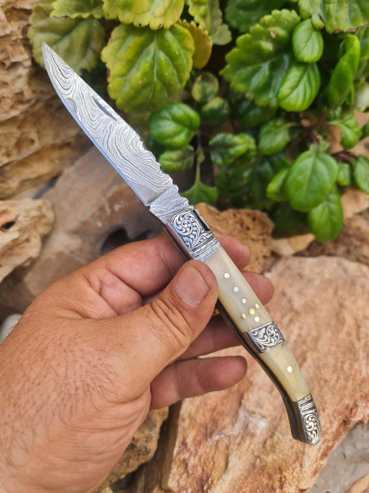 Handmade 22cm Laguiole Rustique with Damascus Steel - Camel Bone & 420 Stainless Steel with Master Hand-Engraved
