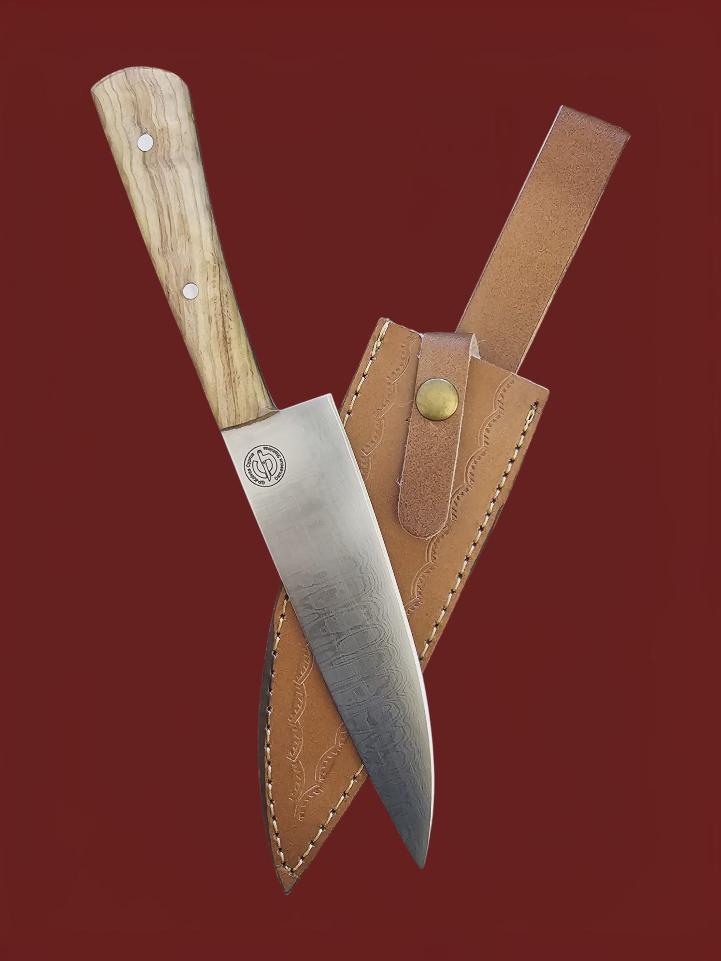 R035 Grand Chef Knife - Stainless Damascus & Wood