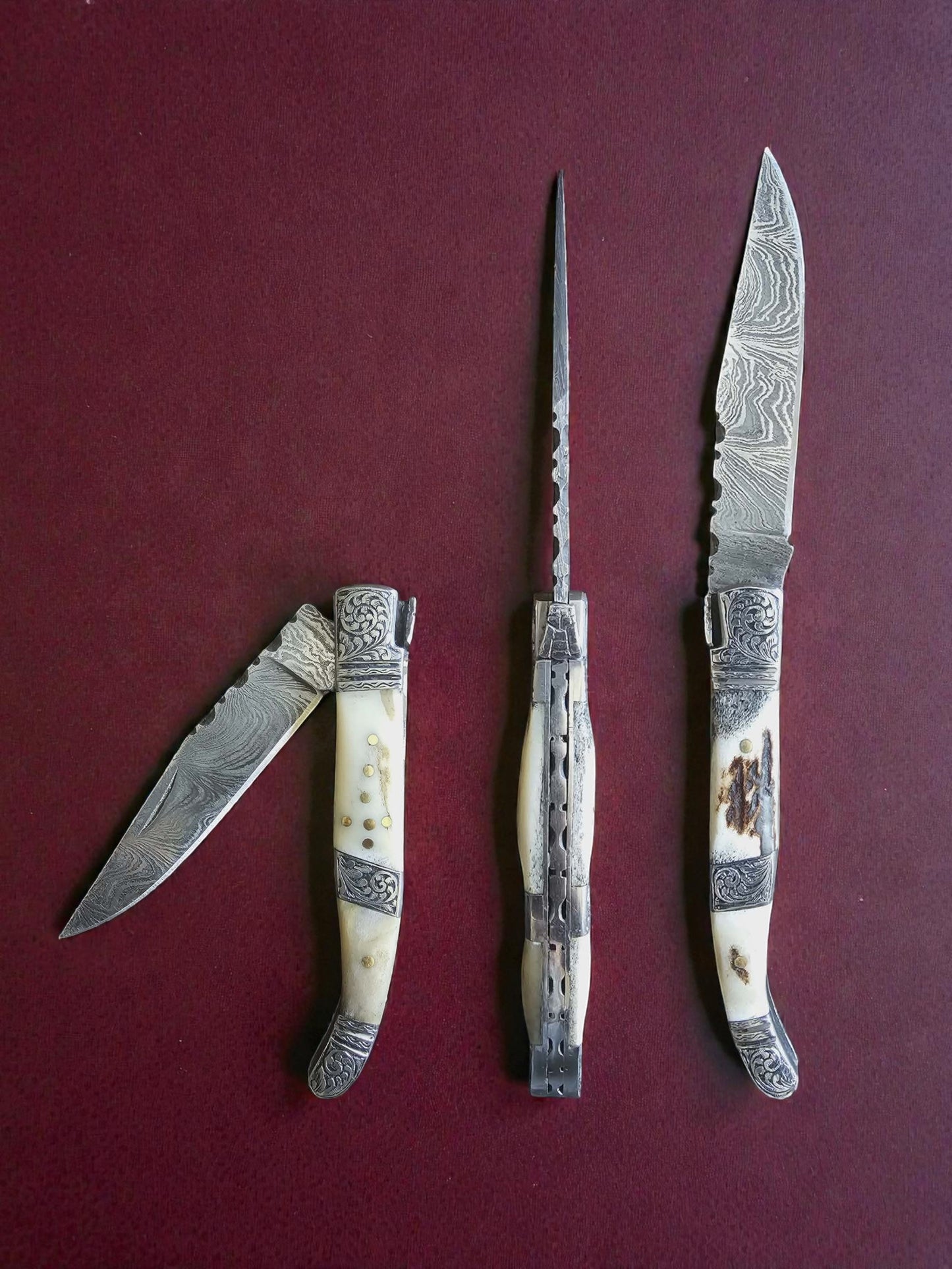 F037 - Χειροποίητο Laguiole Art Edition από Δαμασκηνό ατσάλι & Κέρατο κόκκινου ελαφιού