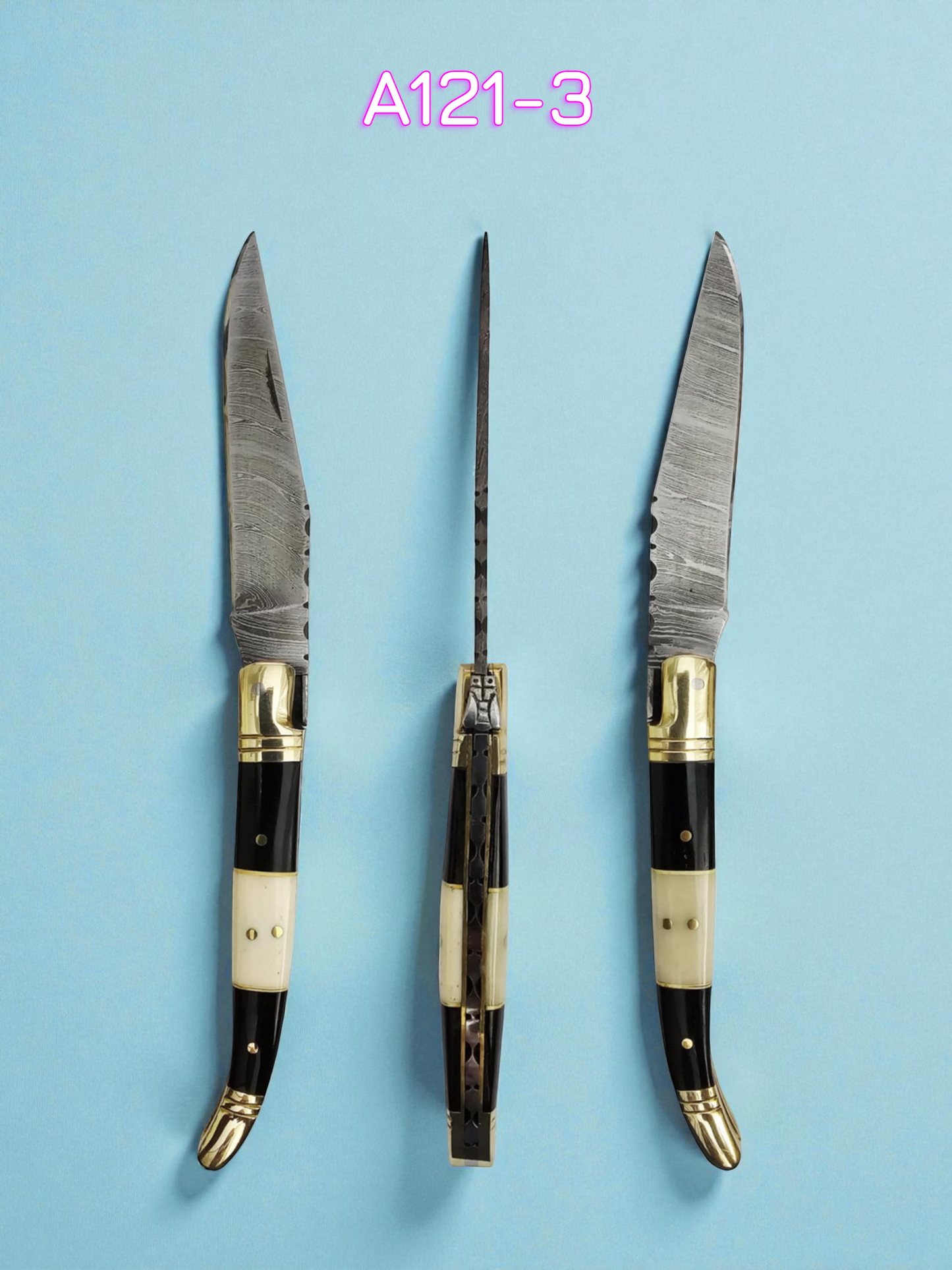 A121 Handmade Laguiole Classique - Damascus Steel - Buffalo Horn & Camel Bone