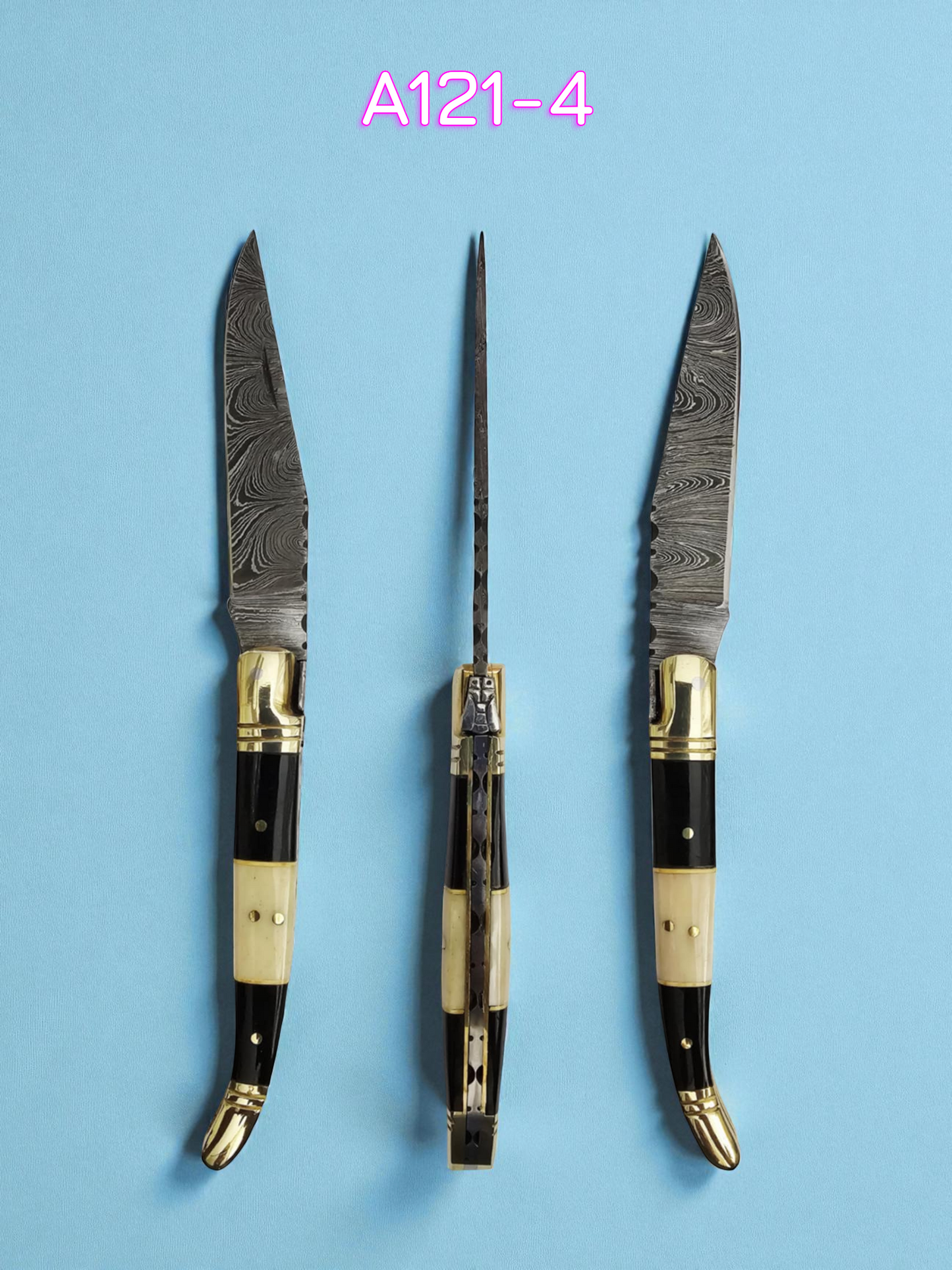 A121 Handmade Laguiole Classique - Damascus Steel - Buffalo Horn & Camel Bone