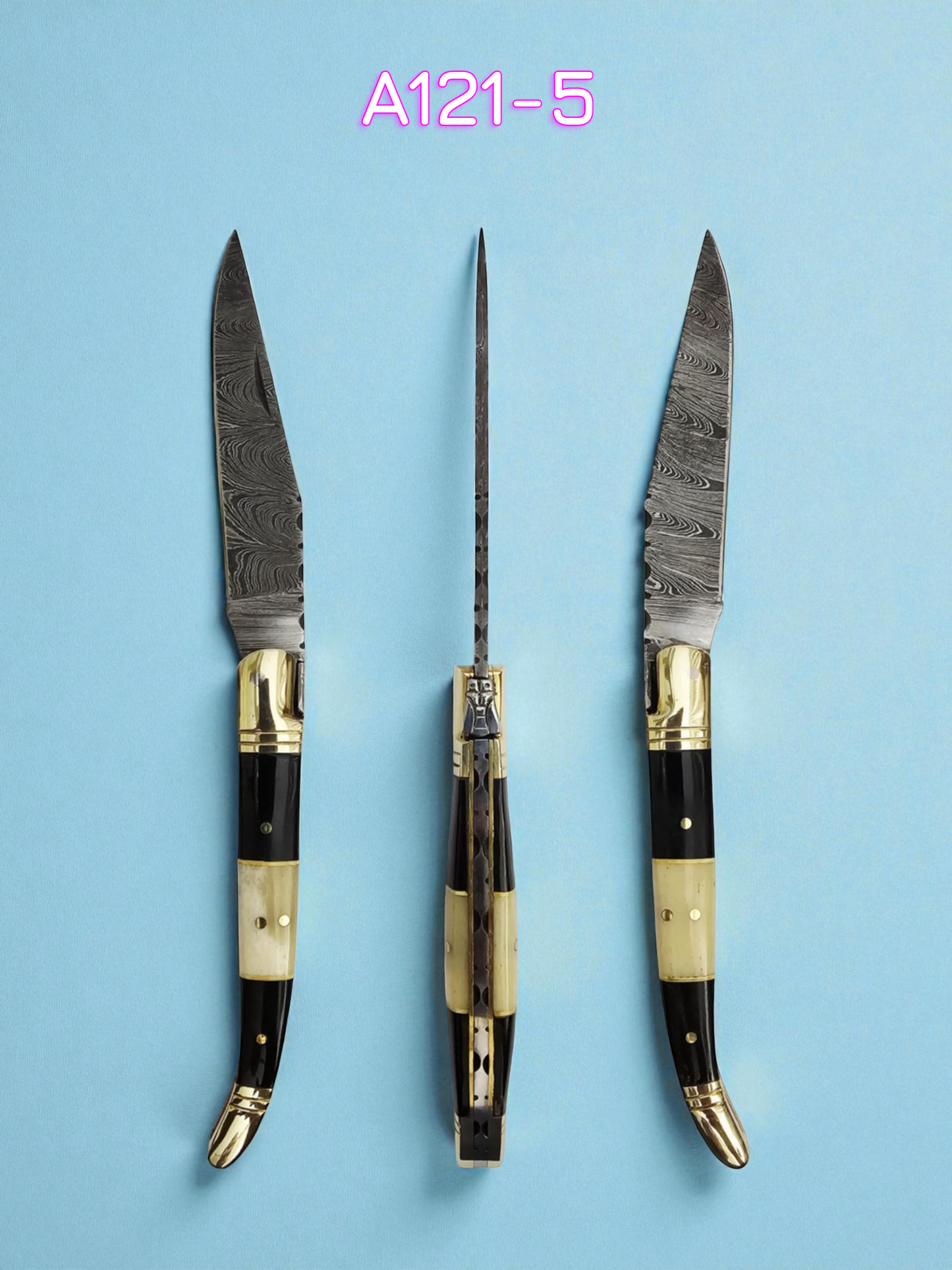 A121 Handmade Laguiole Classique - Damascus Steel - Buffalo Horn & Camel Bone