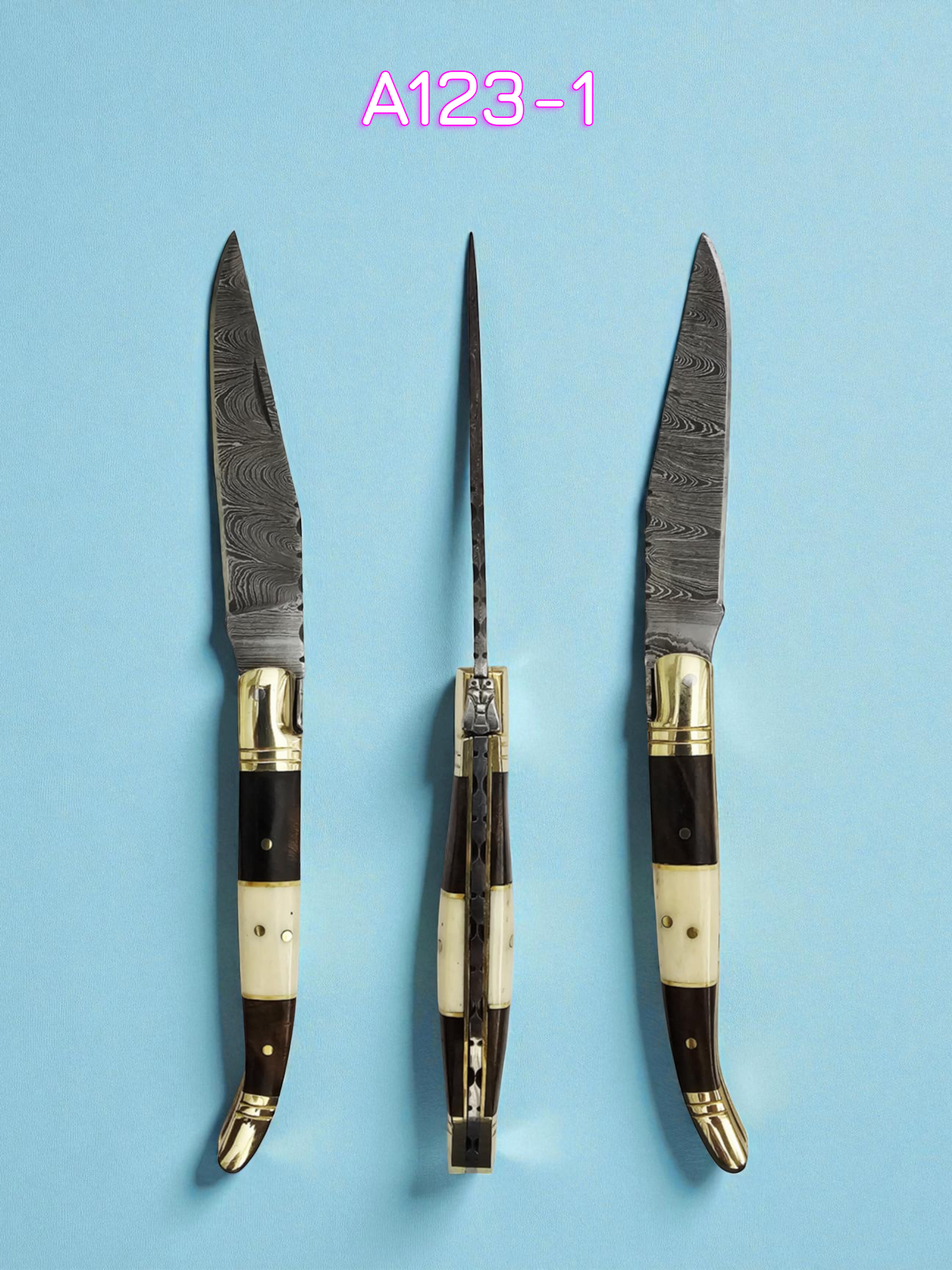 A123 Handmade Laguiole Classique - Damascus Steel - Rosewood & Camel Bone