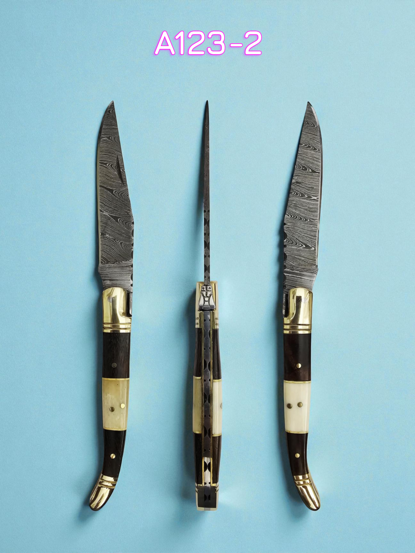 A123 Handmade Laguiole Classique - Damascus Steel - Rosewood & Camel Bone