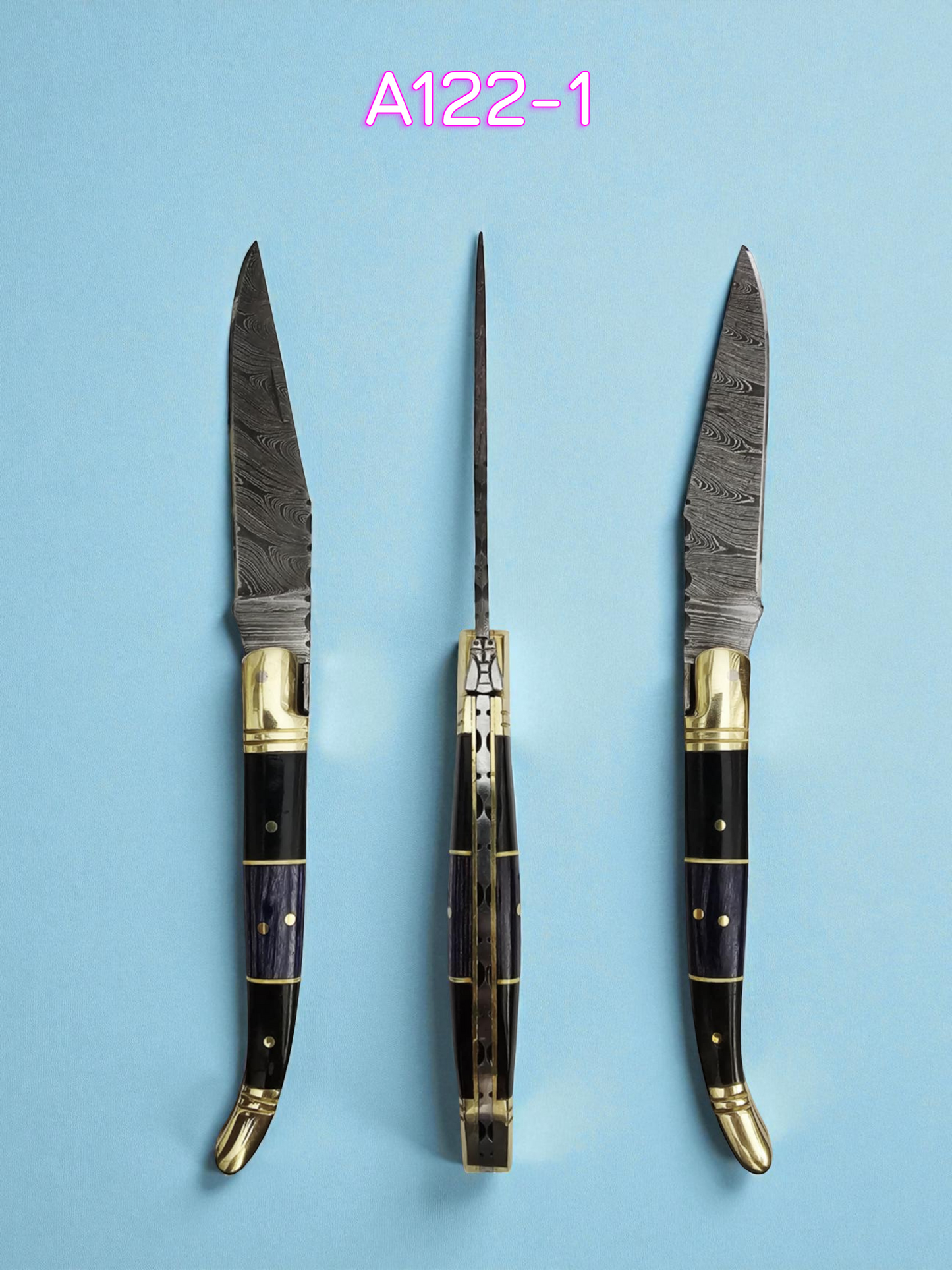 A122 Handmade Laguiole Classique - Damascus Steel - Buffalo Horn & Resin-Infused Wood