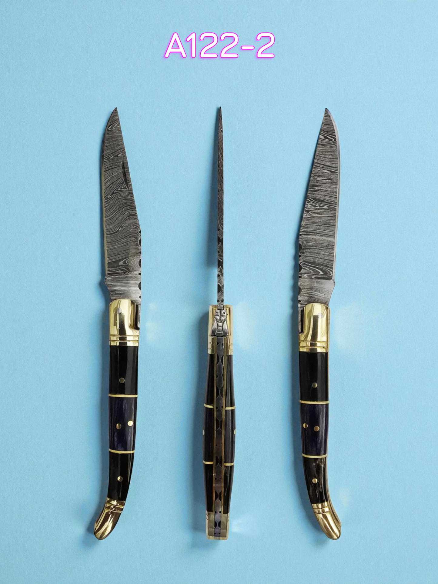 A122 Handmade Laguiole Classique - Damascus Steel - Buffalo Horn & Resin-Infused Wood