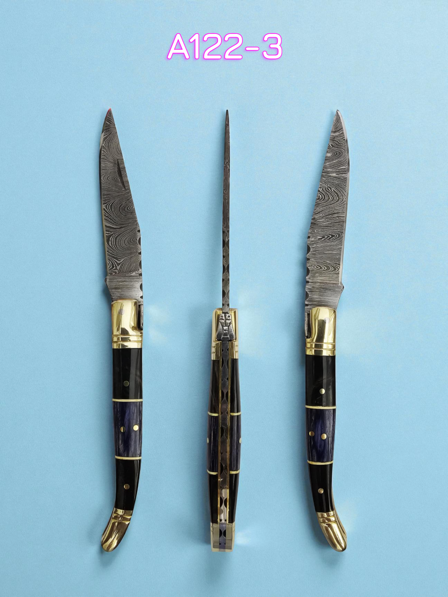 A122 Handmade Laguiole Classique - Damascus Steel - Buffalo Horn & Resin-Infused Wood