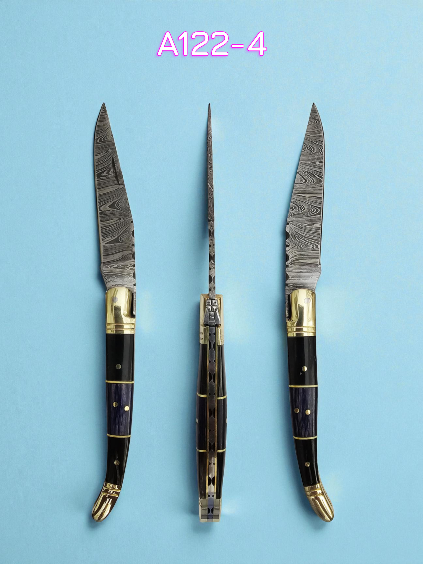 A122 Handmade Laguiole Classique - Damascus Steel - Buffalo Horn & Resin-Infused Wood