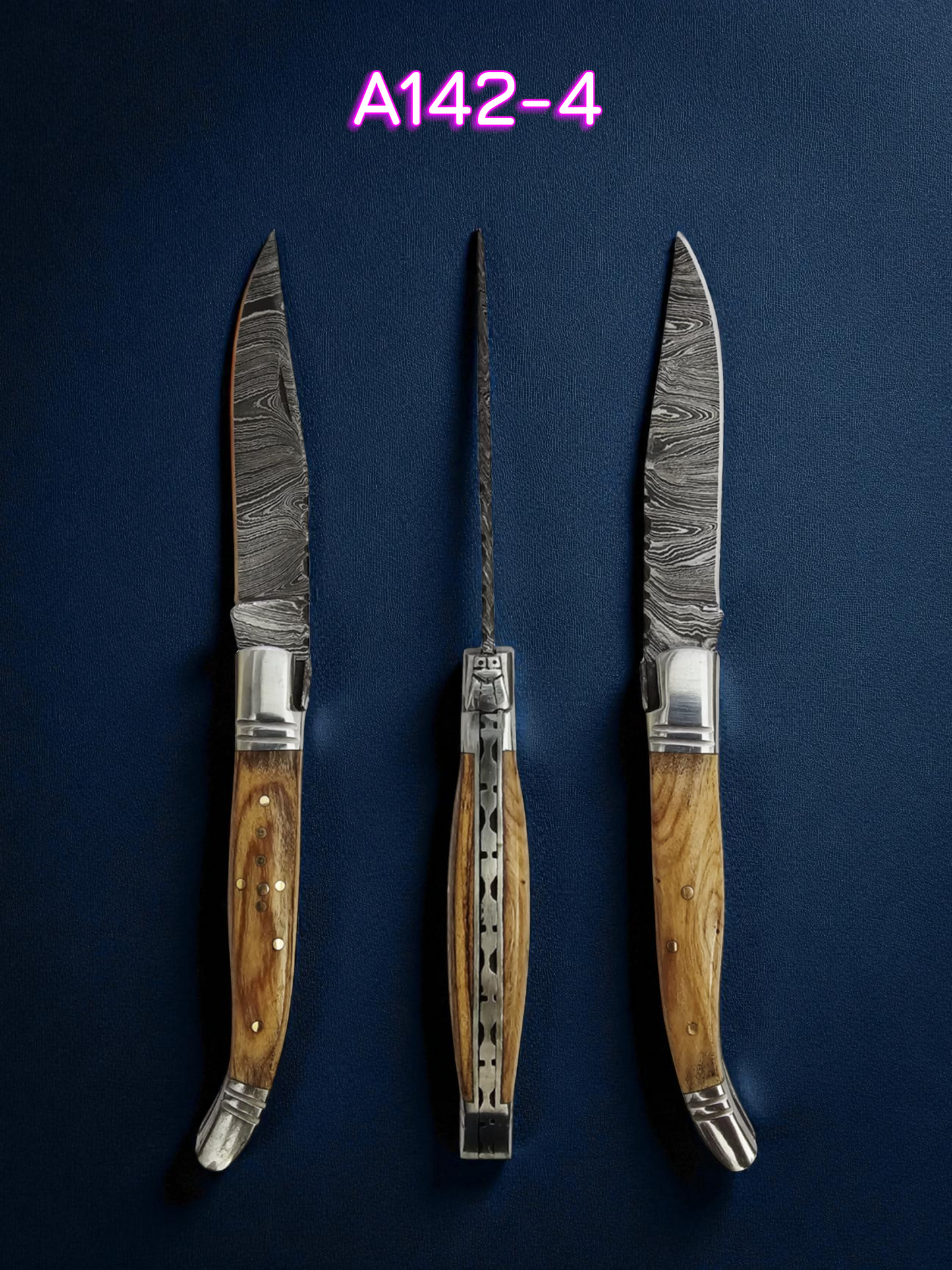 A142 Handmade Laguiole Rustique - Damascus Steel & Olive Wood