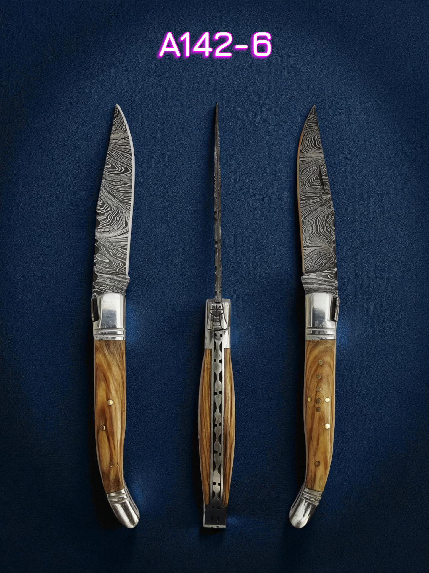 A142 Handmade Laguiole Rustique - Damascus Steel & Olive Wood