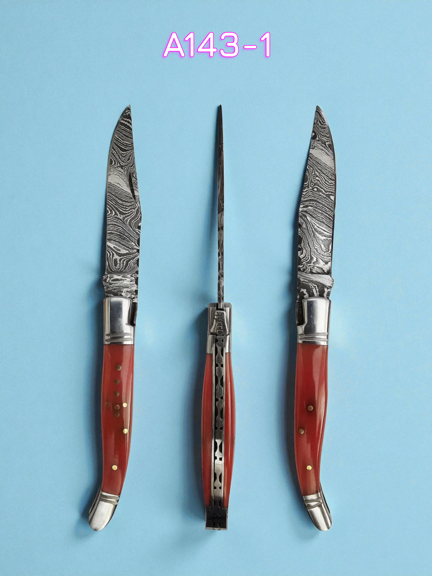 A143 Handmade Laguiole Rustique - Damascus Steel & Resin-Infused Camel Bone