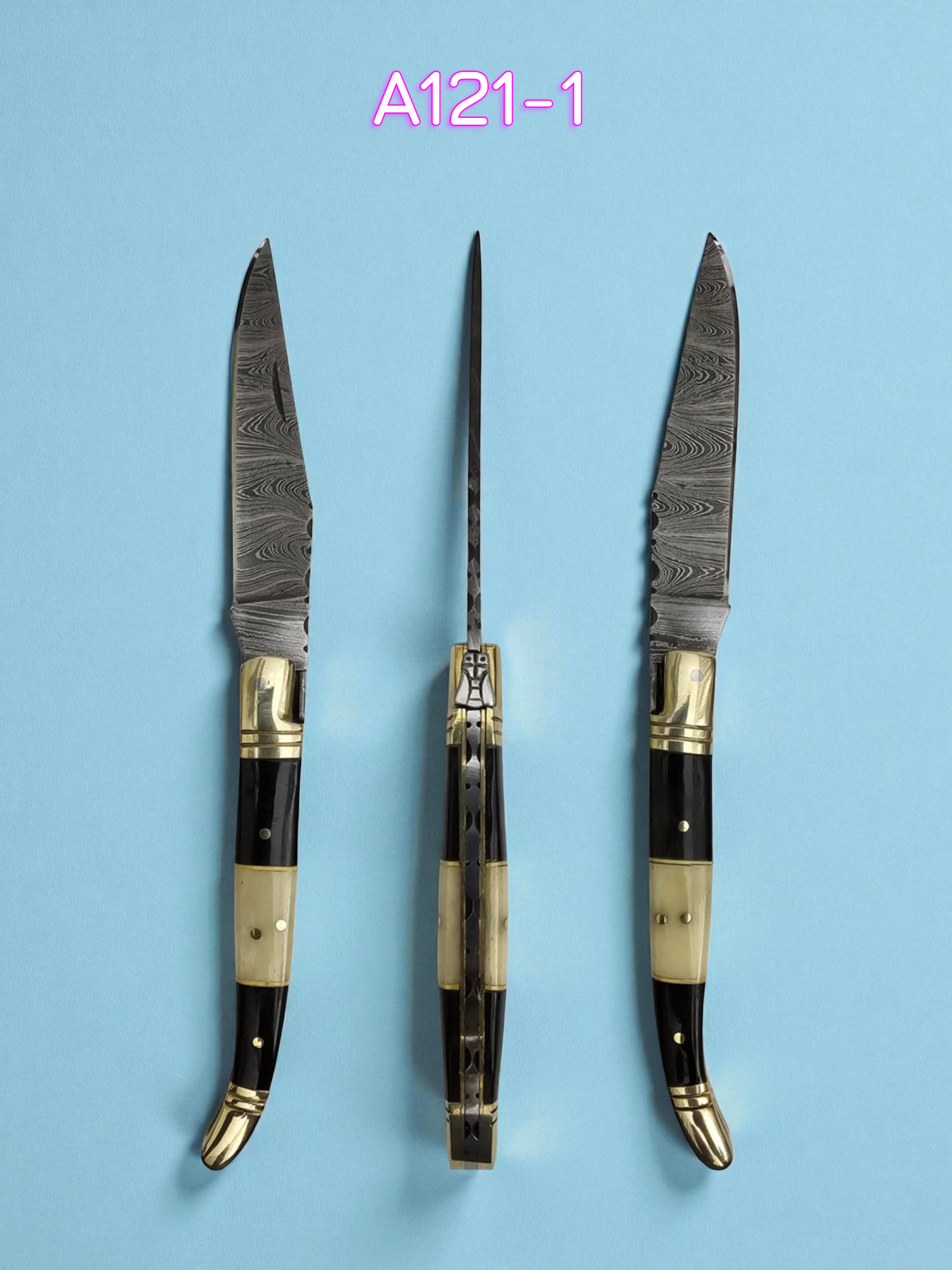 A121 Handmade Laguiole Classique - Damascus Steel - Buffalo Horn & Camel Bone