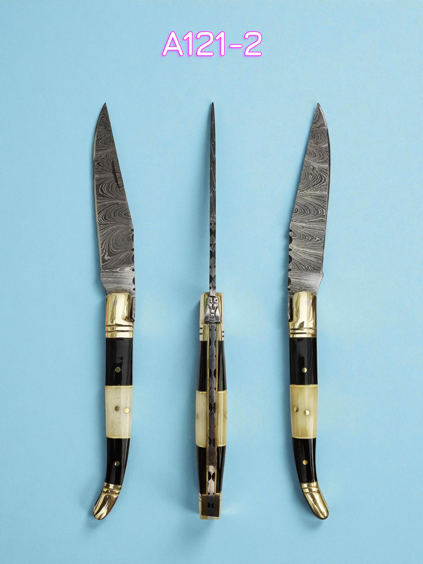 A121 Handmade Laguiole Classique - Damascus Steel - Buffalo Horn & Camel Bone