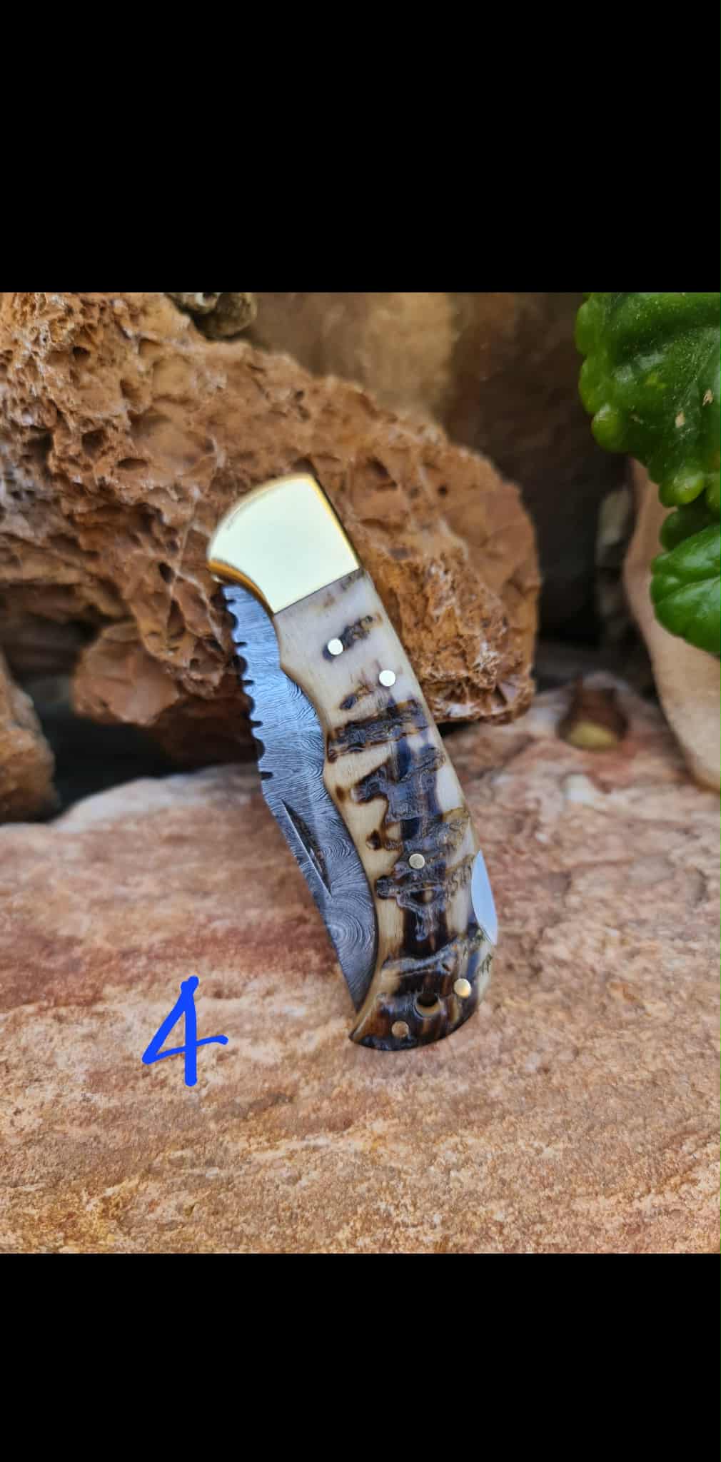 Handmade 17cm Pocket Knife with Damascus Steel - Ram Horn & Brass