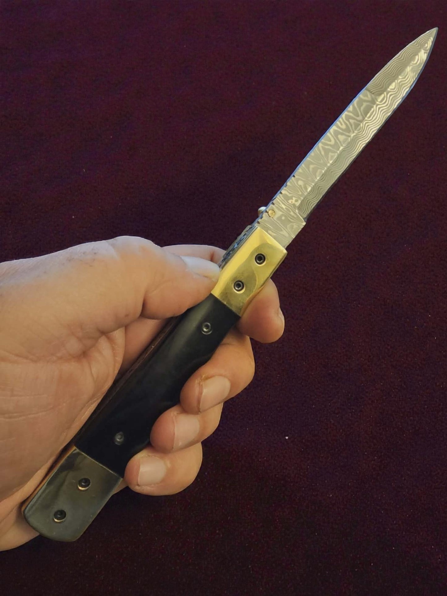 F064 - Χειροποίητο Stiletto από Δαμασκηνό ατσάλι νέας γενιάς (ανοξείδωτο) & Κέρατο βούβαλου