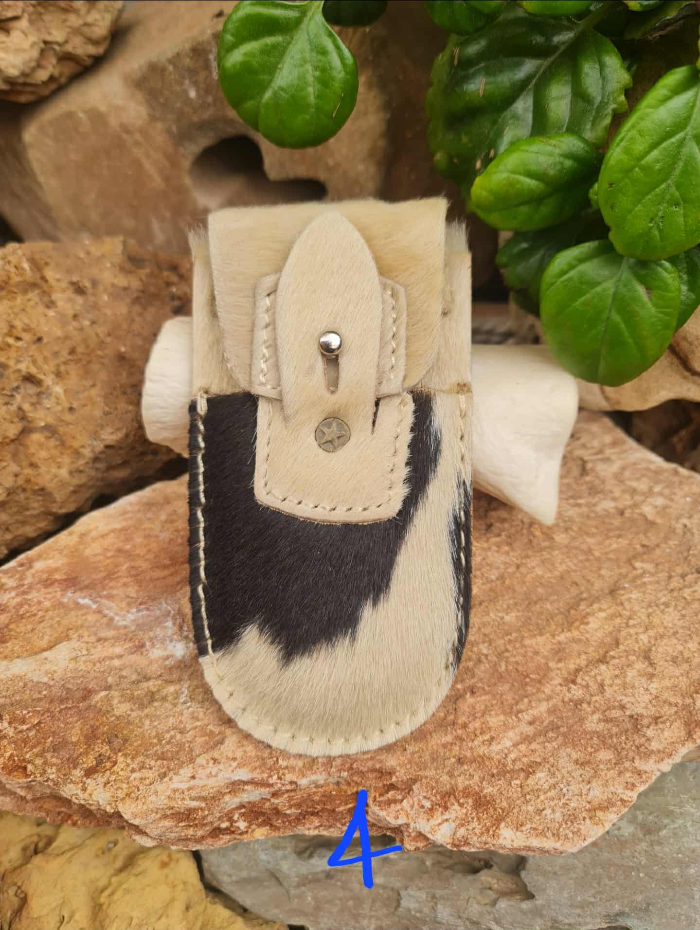 Luxury Ibex Leather Sheath with Natural Hair for Folding Knives