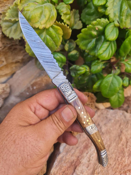 Handmade 22cm Laguiole Rustique with Damascus Steel - Olivewood & 420 Stainless Steel with Master Hand-Engraved