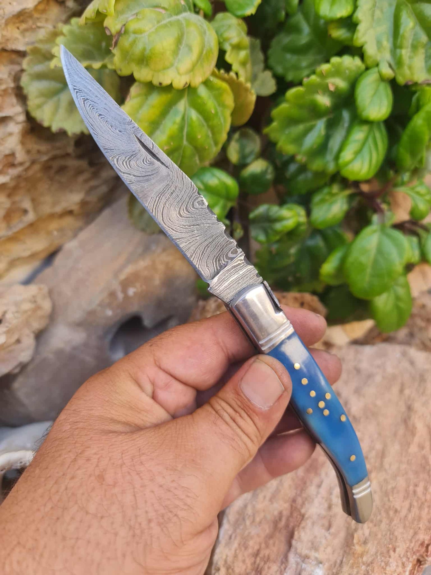 Handmade 22cm Laguiole Rustique with Damascus Steel - Stabilized Camel Bone with D2 Stainless Steel
