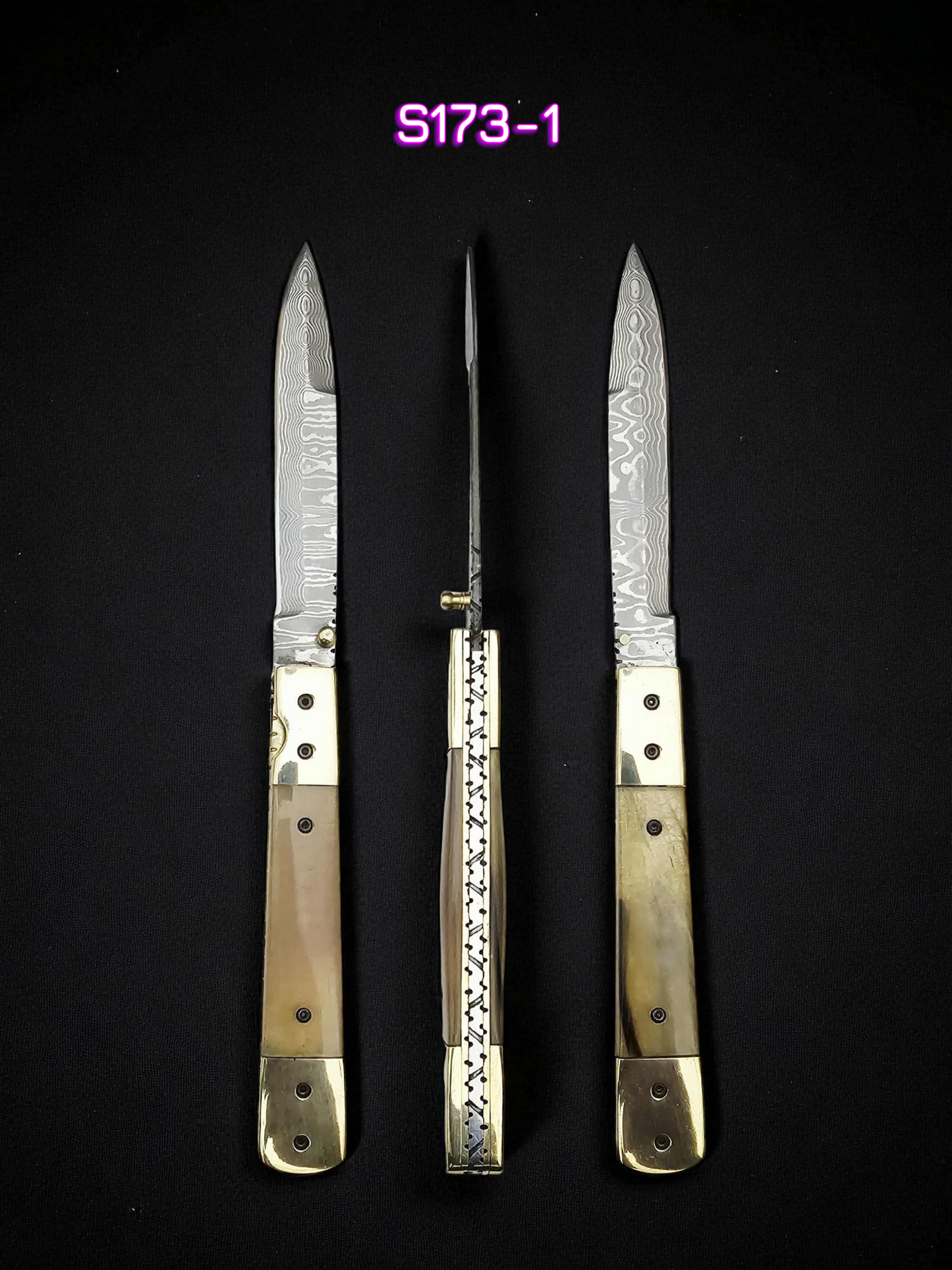 S173 Handmade Stiletto - New-Gen Damascus Steel (Rust Free) & Polished Ram Horn