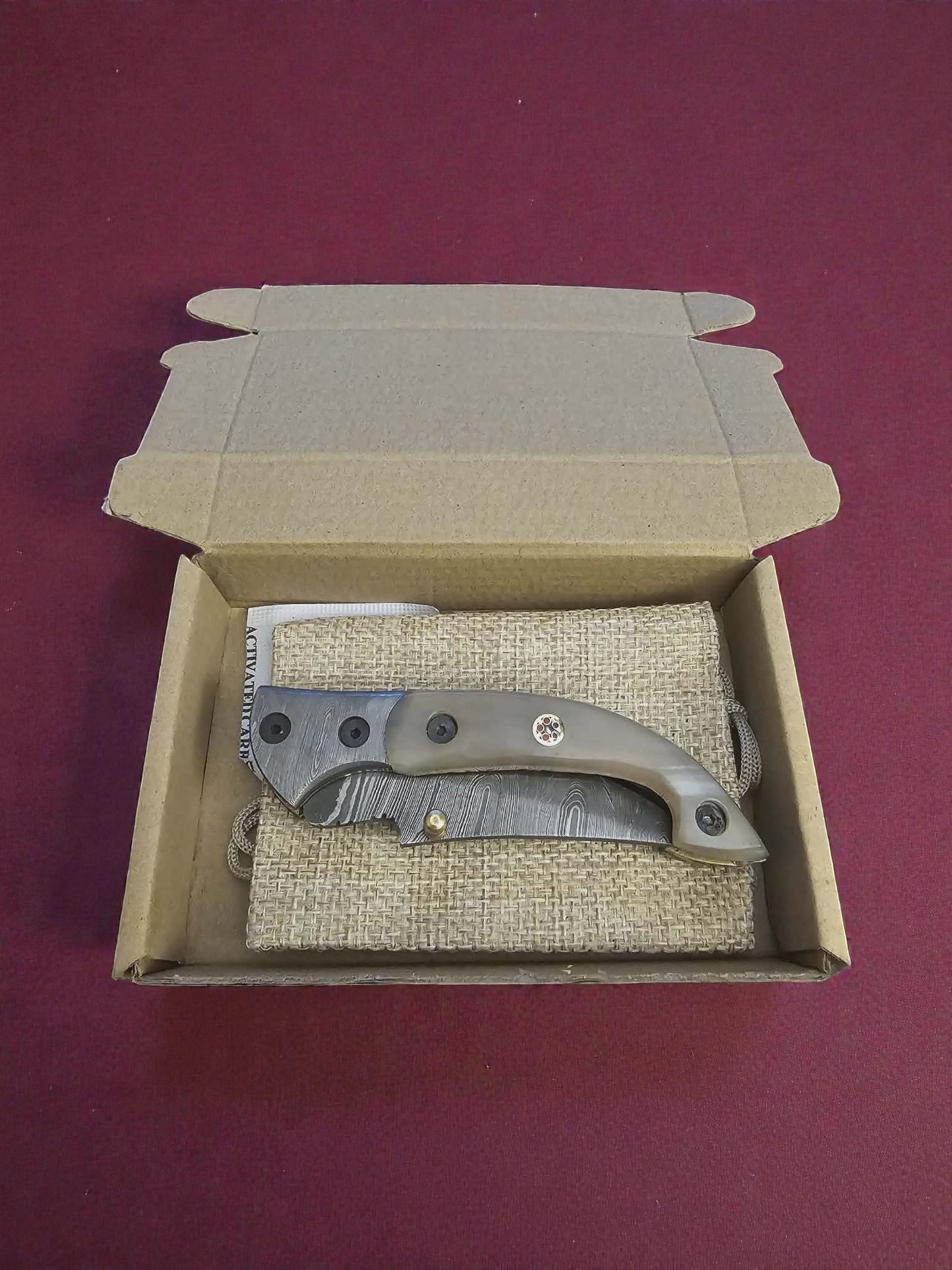 F045 - Χειροποίητο Stalwart EDC από Δαμασκηνό ατσάλι & Γυαλισμένο κέρατο κριαριού